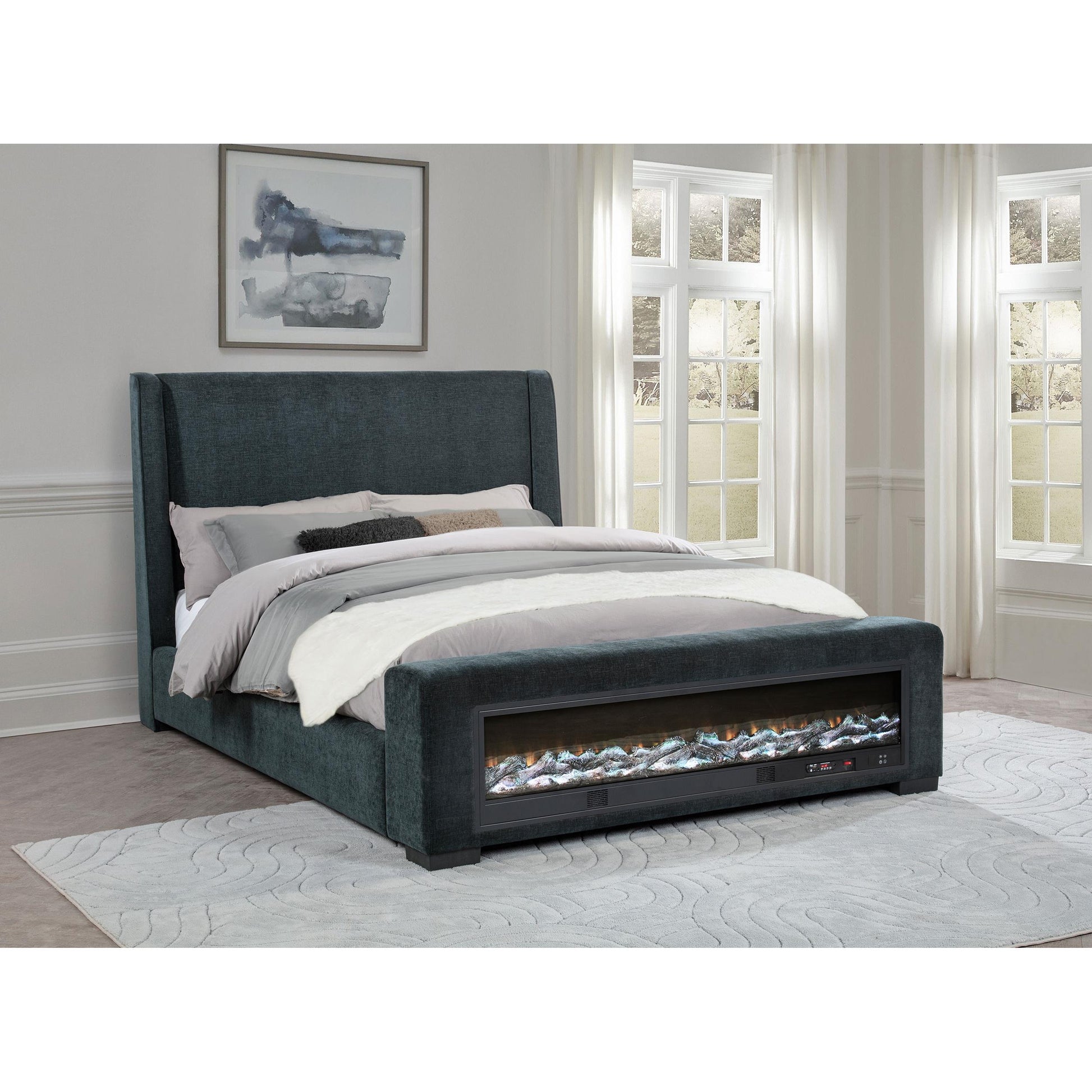  Coaster Furniture Preston 305821Q Upholstered Queen Audio Flame Visualizer Bed - Dark Blue IMAGE 4