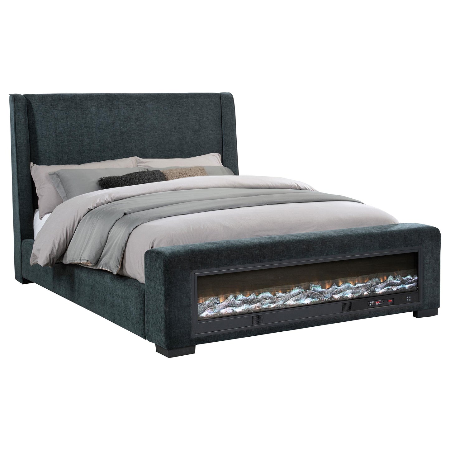  Coaster Furniture Preston 305821Q Upholstered Queen Audio Flame Visualizer Bed - Dark Blue IMAGE 6