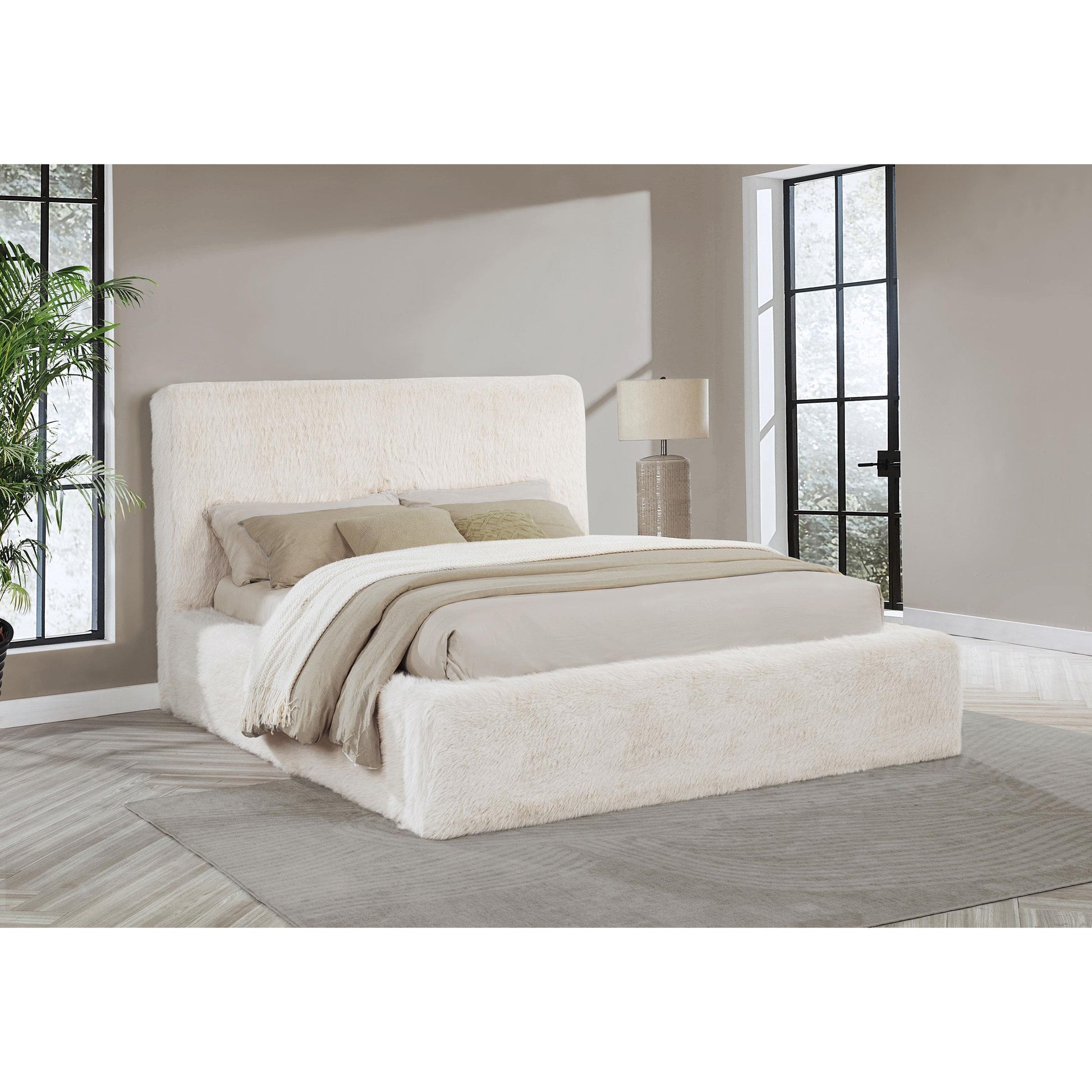  Coaster Furniture Rebecca 306141Q Faux Fur Upholstered Queen Bed - Cream IMAGE 4