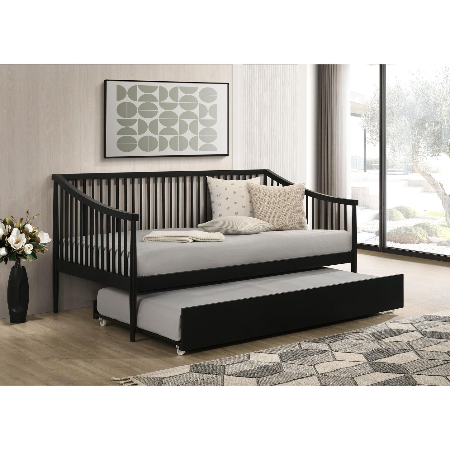  Coaster Furniture Delgado 310027 Windsor Twin Wood Daybed with Trundle - Black IMAGE 6