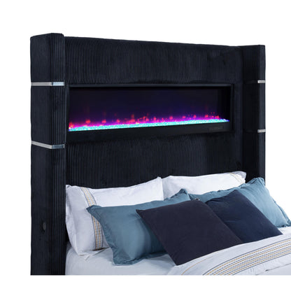 Coaster Furniture Tisdall 315868BLKQ Queen Flame Visualizer Wingback TV Bed - Black IMAGE 10