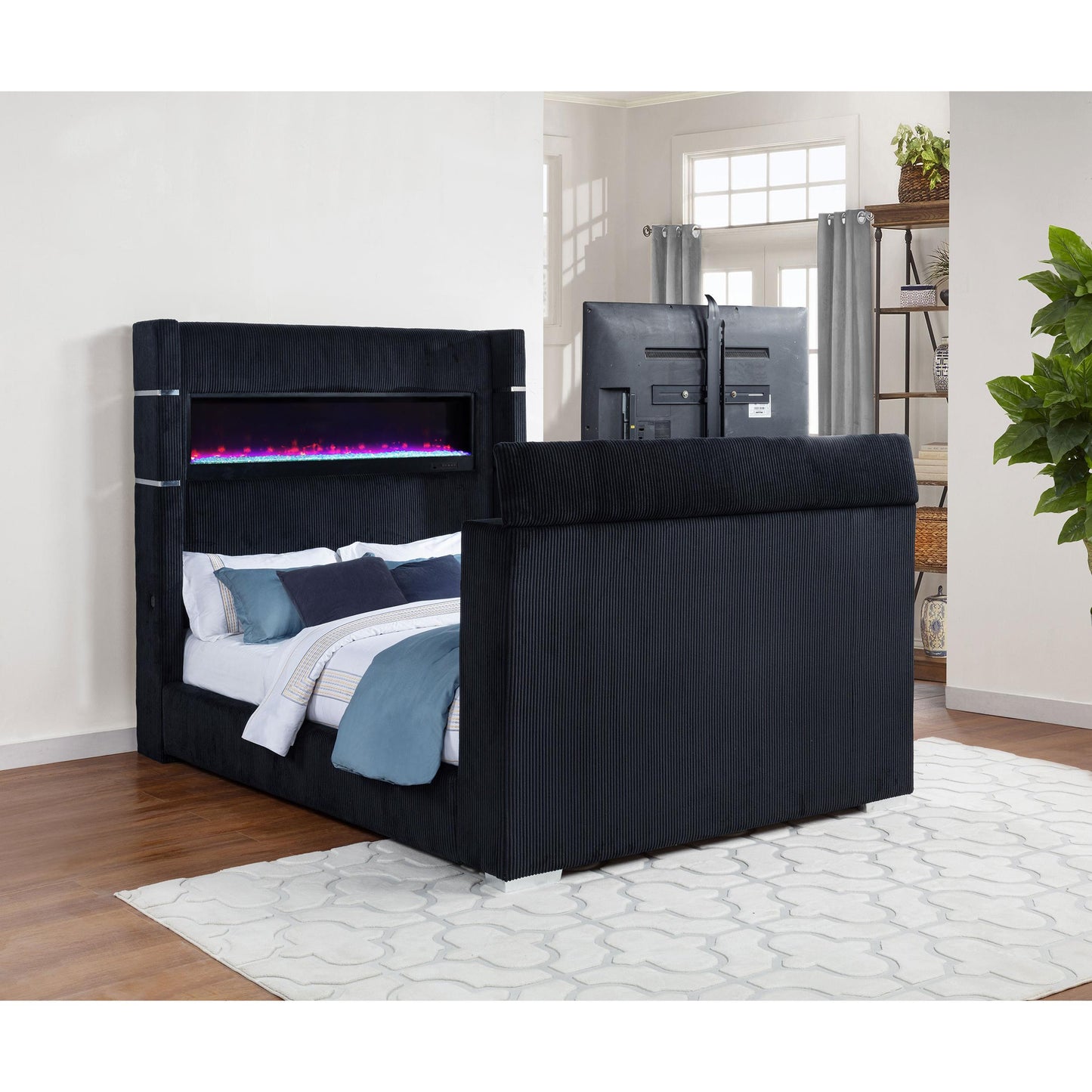  Coaster Furniture Tisdall 315868BLKQ Queen Flame Visualizer Wingback TV Bed - Black IMAGE 8