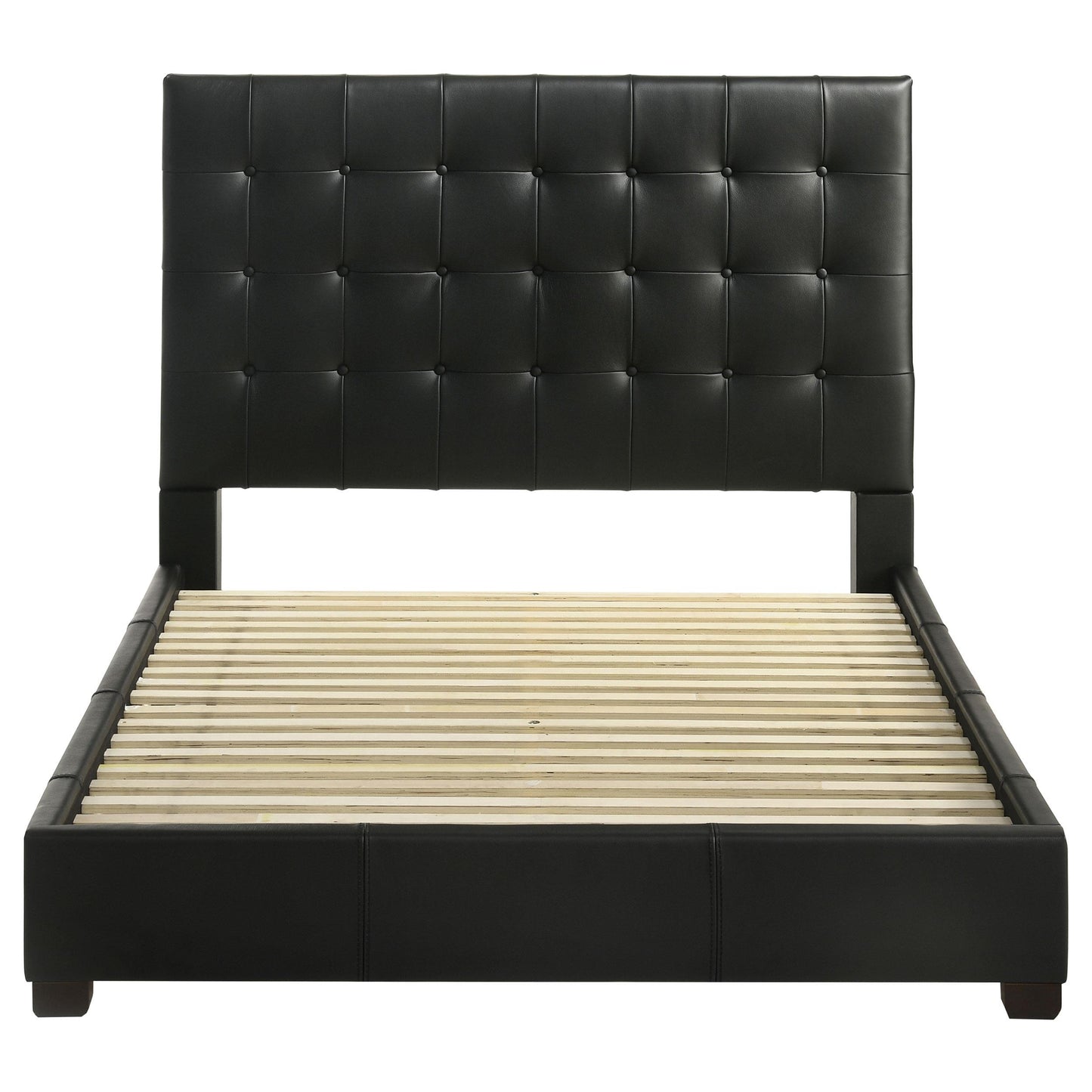  Coaster Furniture Medley 315911BLKQ Genuine Leather Queen Panel Platform Bed - Black IMAGE 4