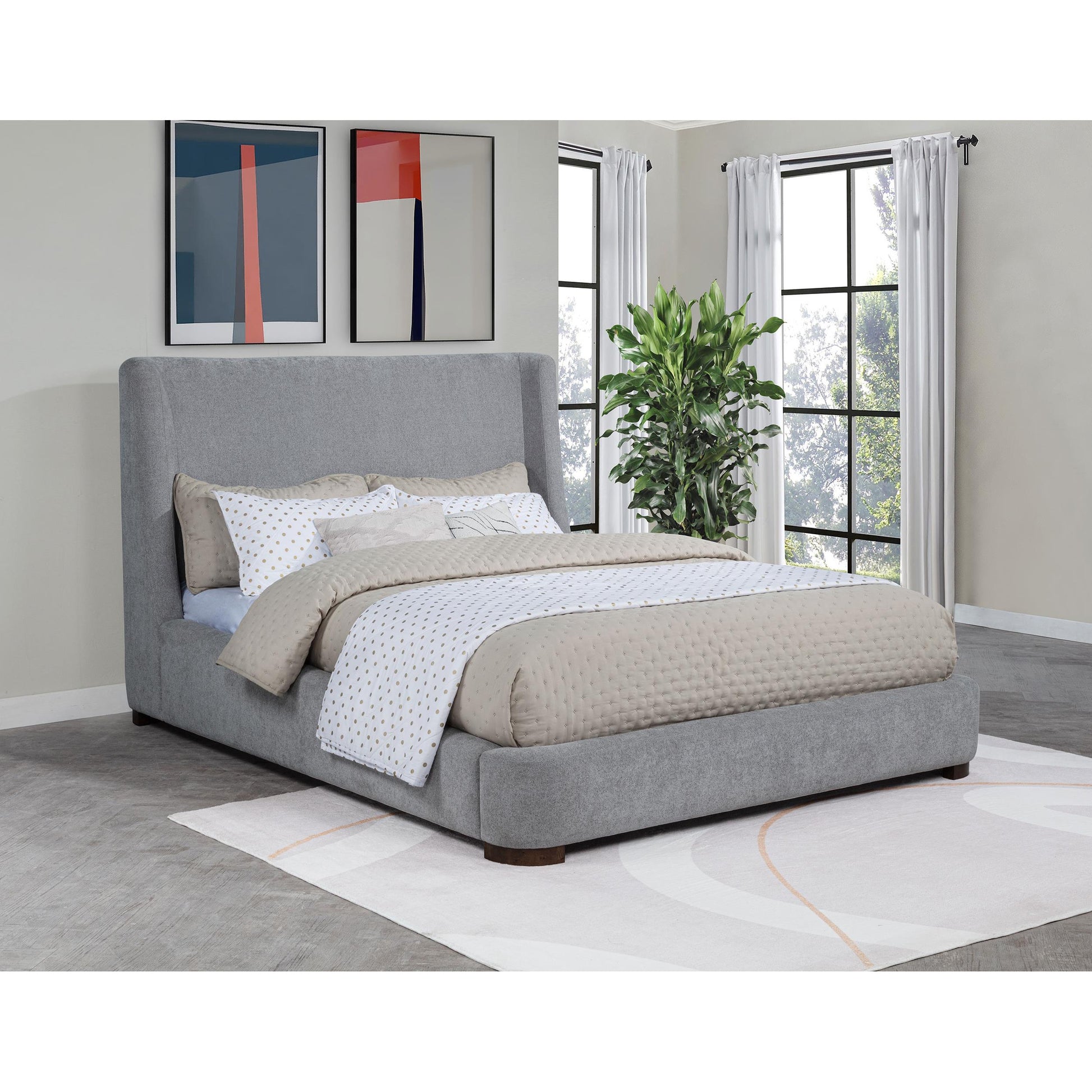  Coaster Furniture Rennes 315928KE Upholstered Eastern King Wingback Platform Bed - Grey IMAGE 7