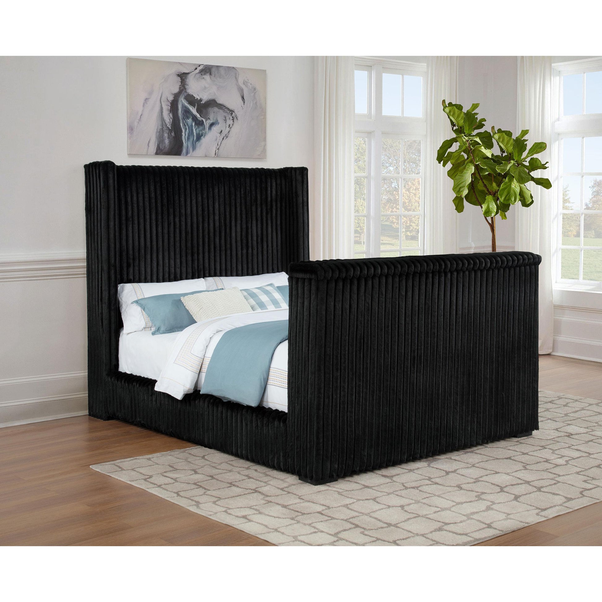  Coaster Furniture Centergrove 315945Q Upholstered Queen Wingback TV Bed - Black IMAGE 6
