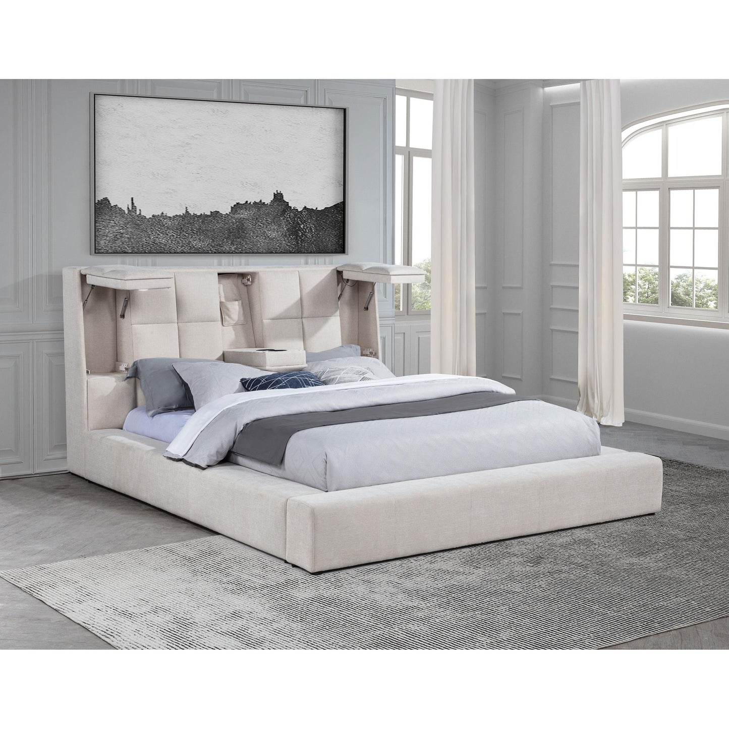  Coaster Furniture Dreux 315948CRMKE Upholstered Eastern King Panel Platform Bed - Cream IMAGE 9