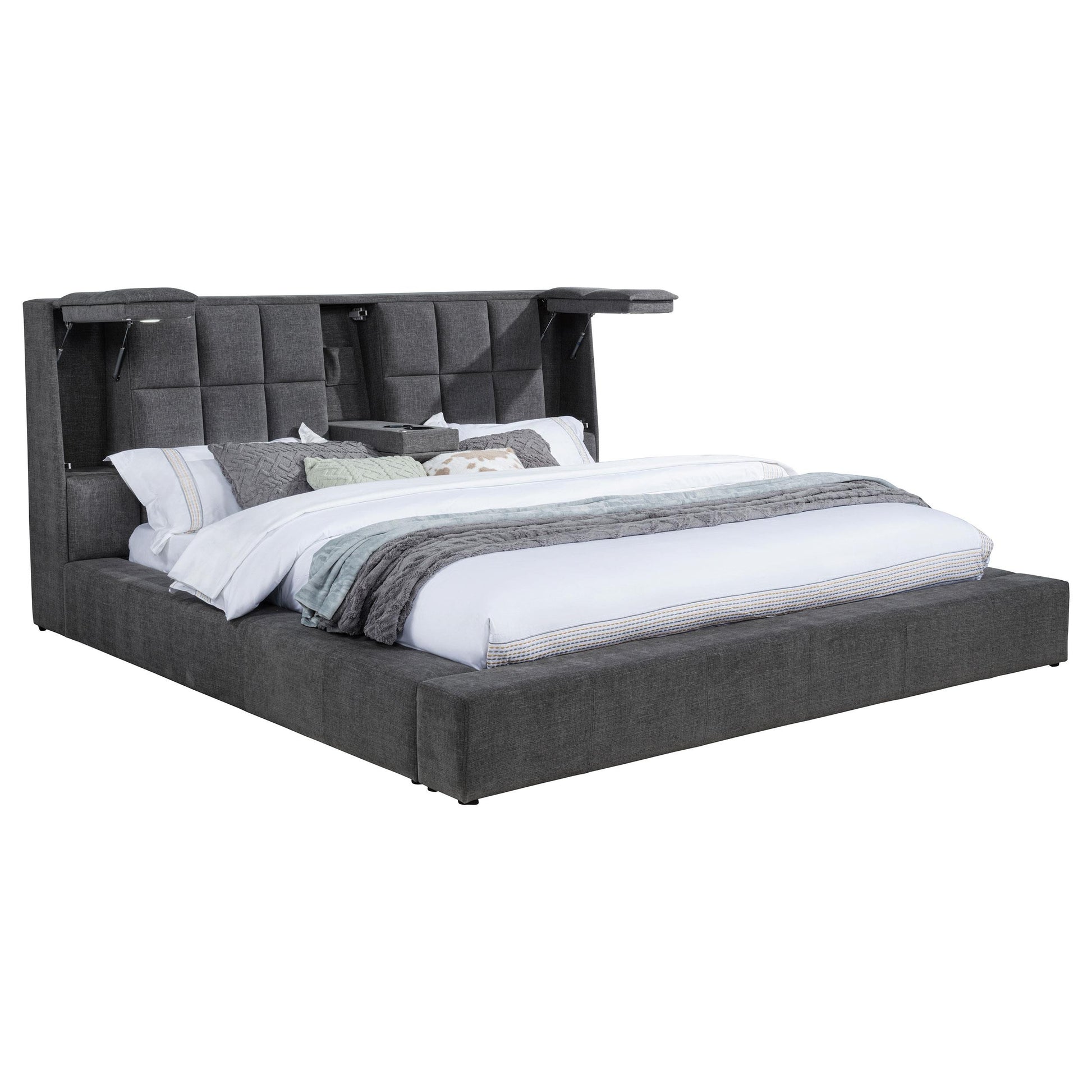  Coaster Furniture Dreux 315948GRYKE Upholstered Eastern King Panel Platform Bed - Grey IMAGE 2