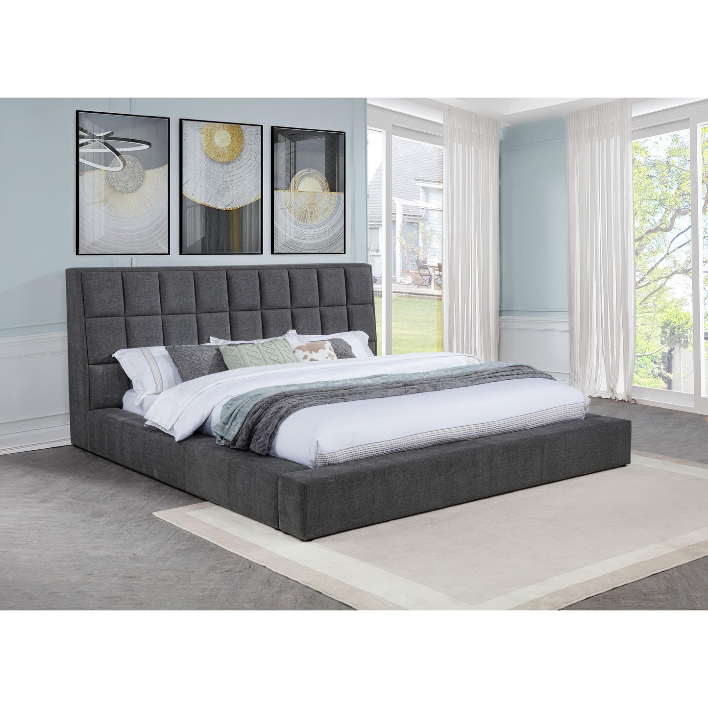  Coaster Furniture Dreux 315948GRYQ Upholstered Queen Panel Platform Bed - Grey IMAGE 5