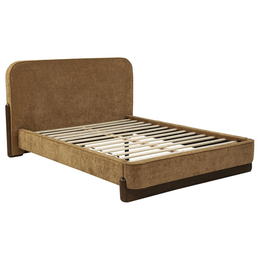  Coaster Furniture Baldacci 315954Q Upholstered Queen Platform Bed - Curry/Walnut IMAGE 1