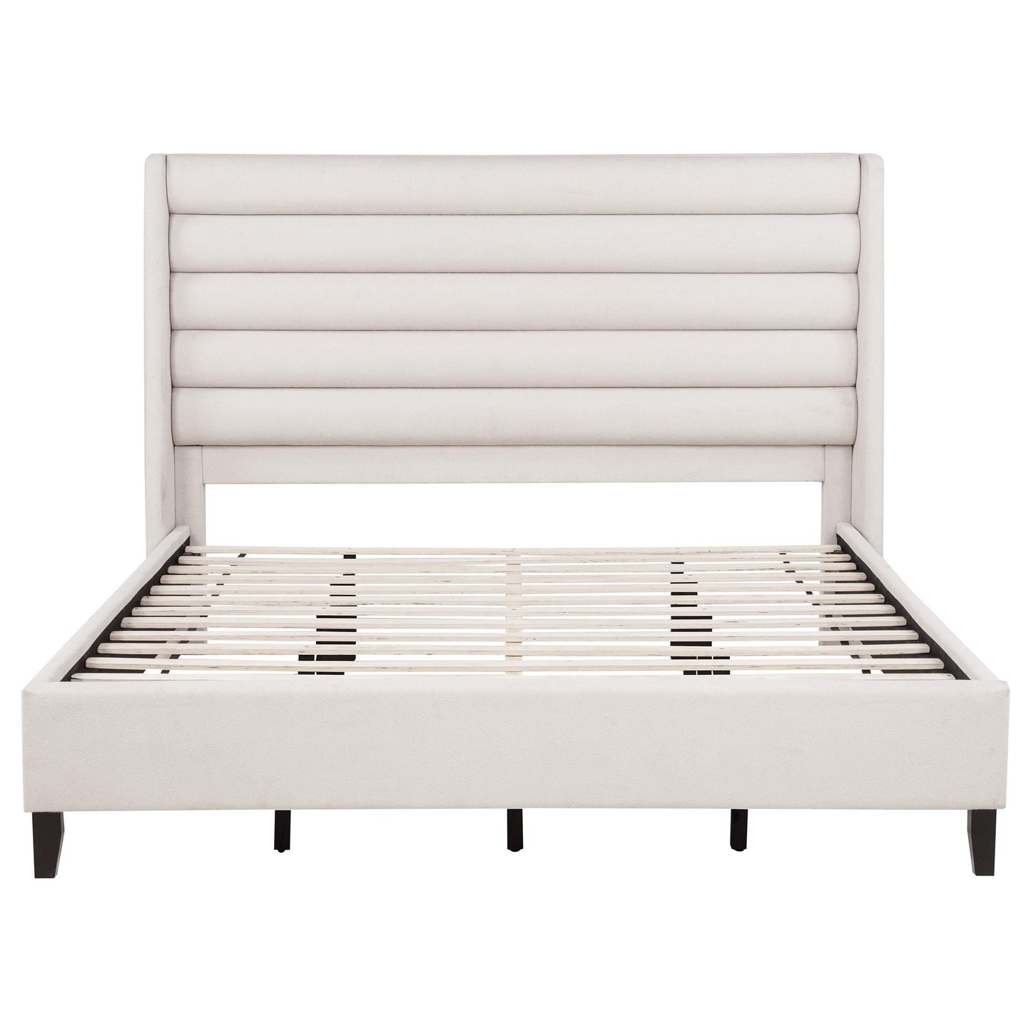  Coaster Furniture Leslie 315983KE Upholstered Tufted Eastern King Wingback Platform Bed - Beige IMAGE 3