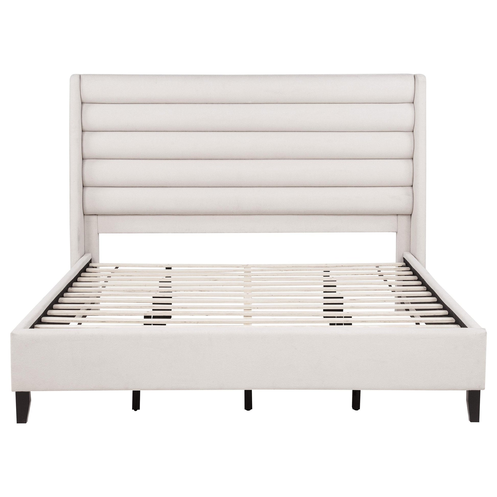  Coaster Furniture Leslie 315983KE Upholstered Tufted Eastern King Wingback Platform Bed - Beige IMAGE 3
