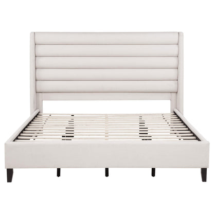  Coaster Furniture Leslie 315983KE Upholstered Tufted Eastern King Wingback Platform Bed - Beige IMAGE 3