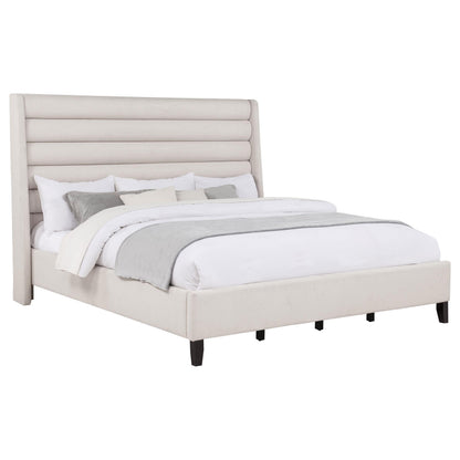  Coaster Furniture Leslie 315983KE Upholstered Tufted Eastern King Wingback Platform Bed - Beige IMAGE 5