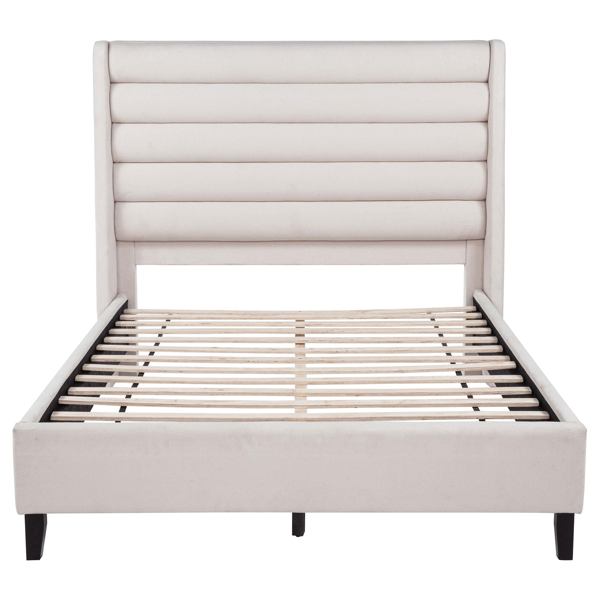  Coaster Furniture Leslie 315983Q Upholstered Tufted Queen Wingback Platform Bed - Beige IMAGE 3
