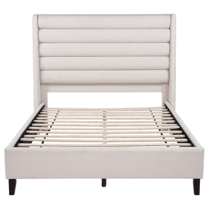  Coaster Furniture Leslie 315983Q Upholstered Tufted Queen Wingback Platform Bed - Beige IMAGE 3