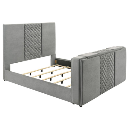  Coaster Furniture Tara 315994KE 61-inch Upholstered Eastern King Panel TV Bed - Grey IMAGE 2