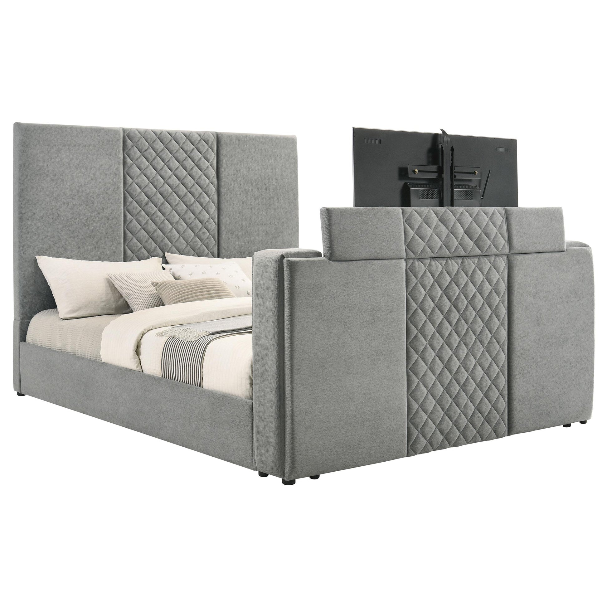  Coaster Furniture Tara 315994KE 61-inch Upholstered Eastern King Panel TV Bed - Grey IMAGE 3