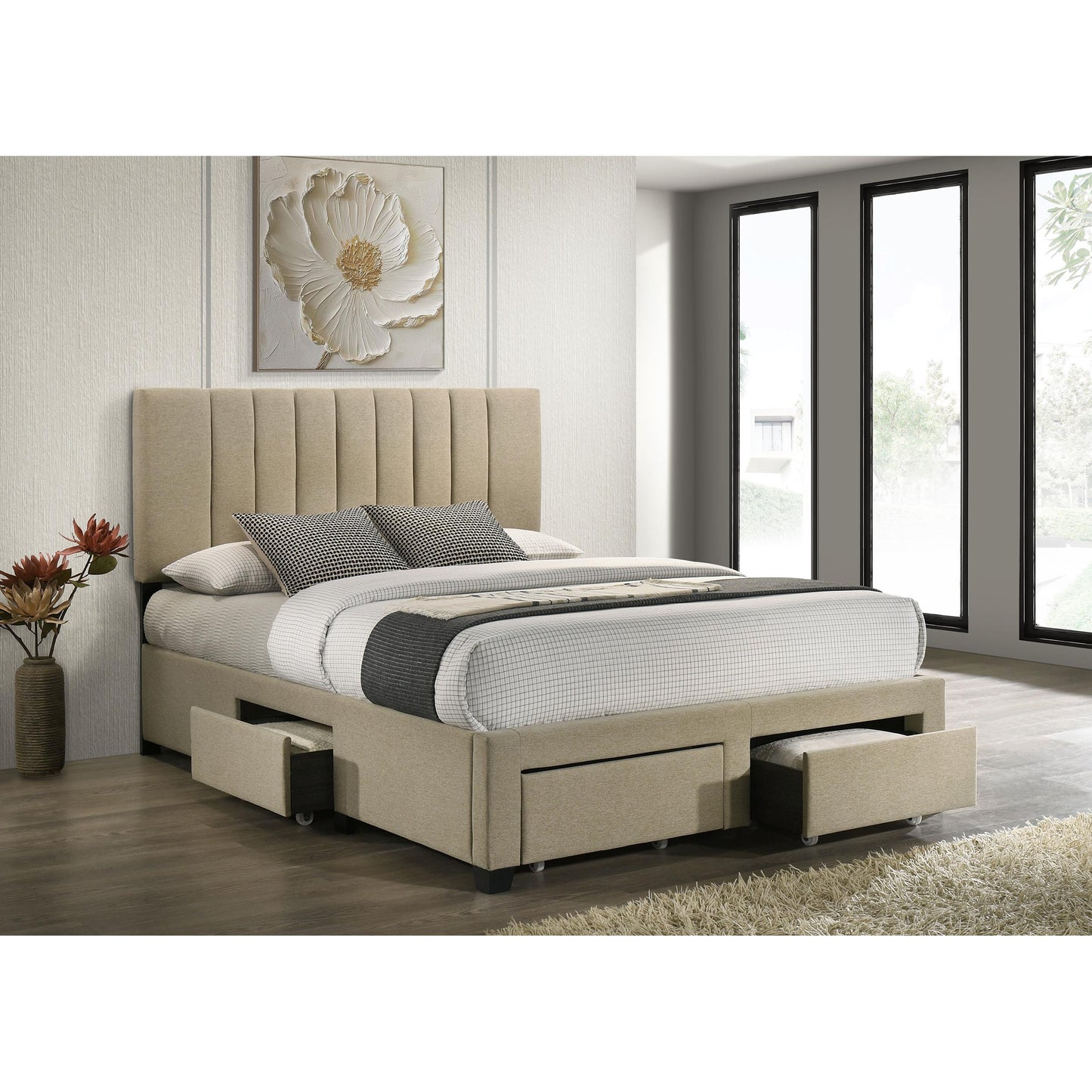  Coaster Furniture Wheatland 316010Q 4-drawer Upholstered Queen Storage Bed - Light Brown IMAGE 10