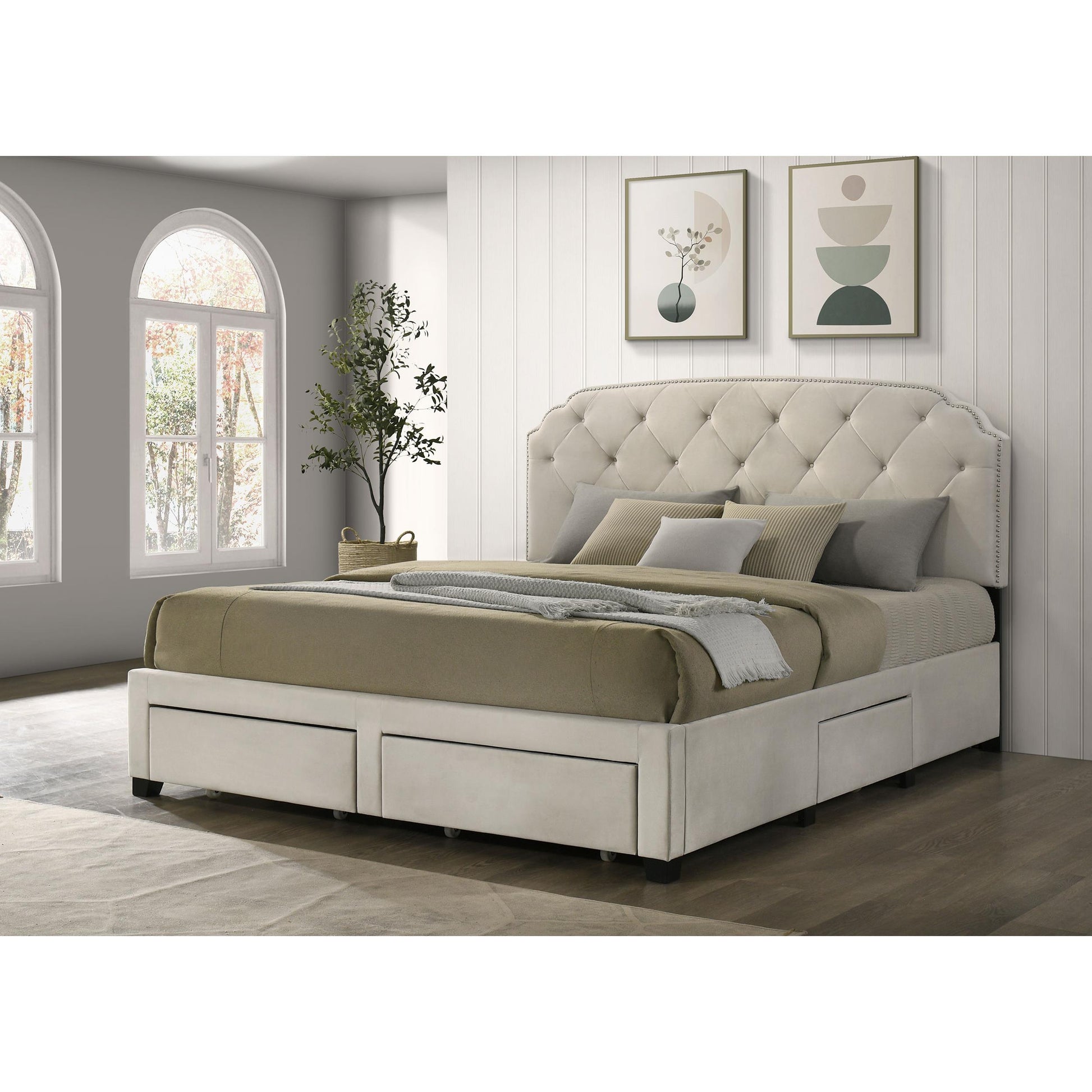  Coaster Furniture Marianna 316011KE 4-drawer Upholstered Eastern King Storage Bed - Cream IMAGE 6