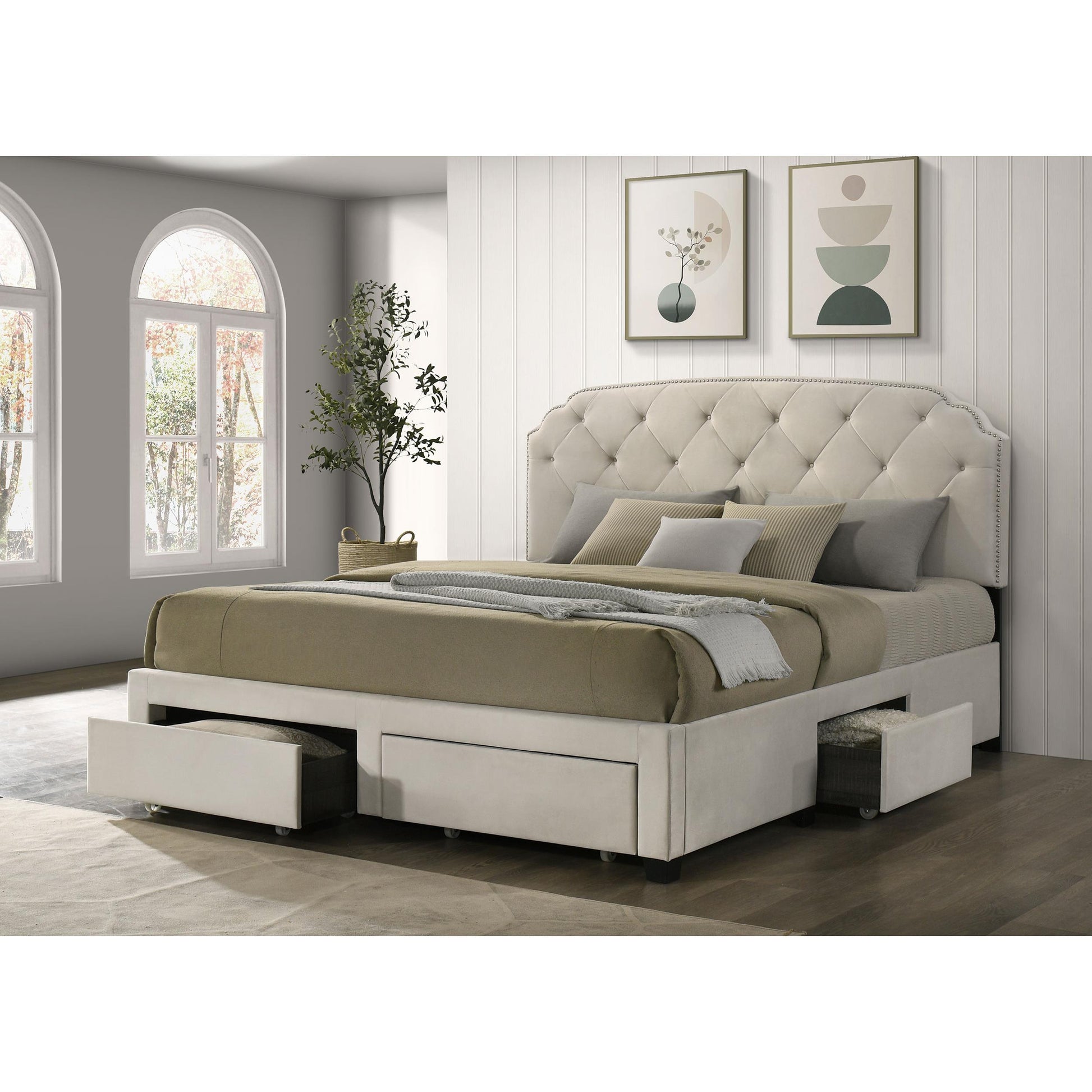  Coaster Furniture Marianna 316011KE 4-drawer Upholstered Eastern King Storage Bed - Cream IMAGE 9