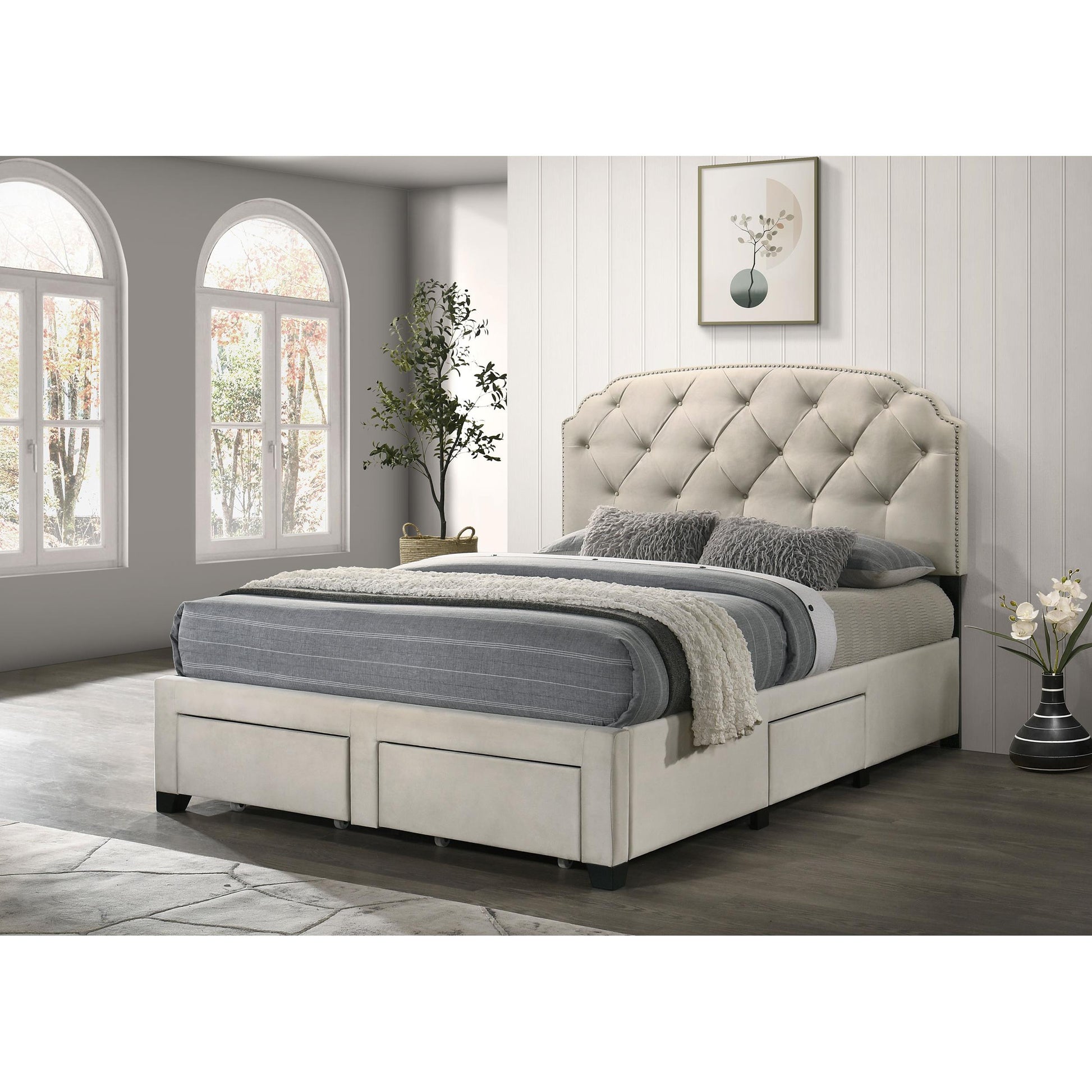  Coaster Furniture Marianna 316011Q 4-drawer Upholstered Queen Storage Bed - Cream IMAGE 4