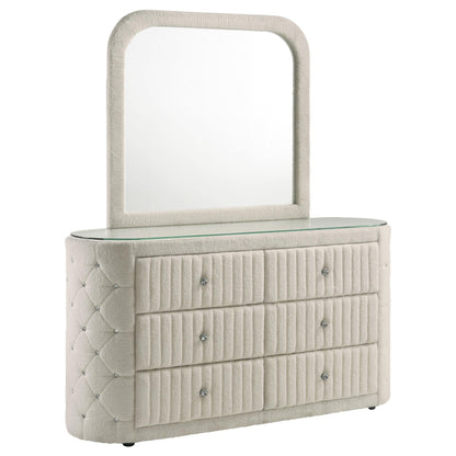  Coaster Furniture Sonya 360113M 6-drawer Upholstered Bedroom Dresser with Mirror - Ivory IMAGE 1