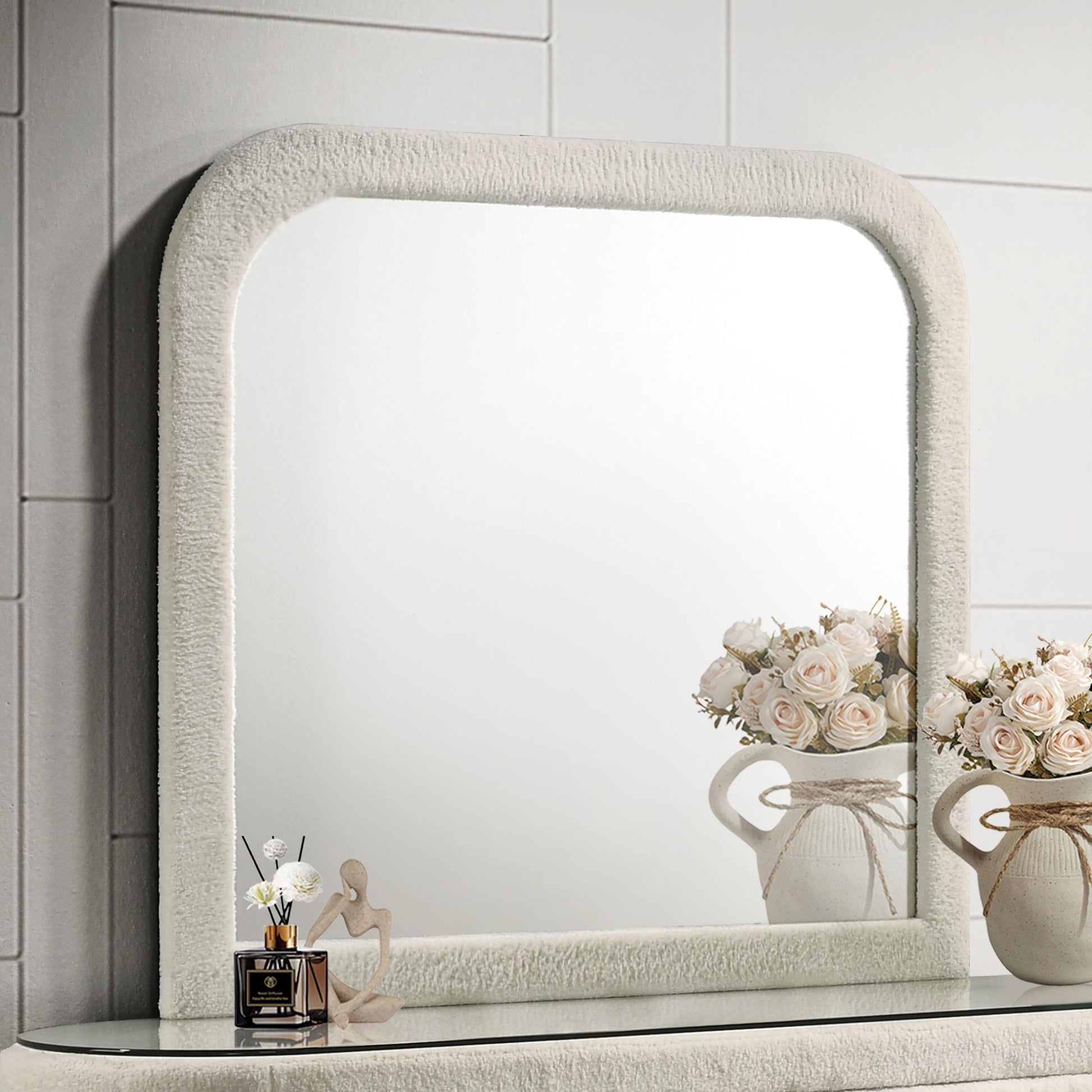  Coaster Furniture Sonya 360114 Upholstered Bedroom Dresser Mirror - Ivory IMAGE 5