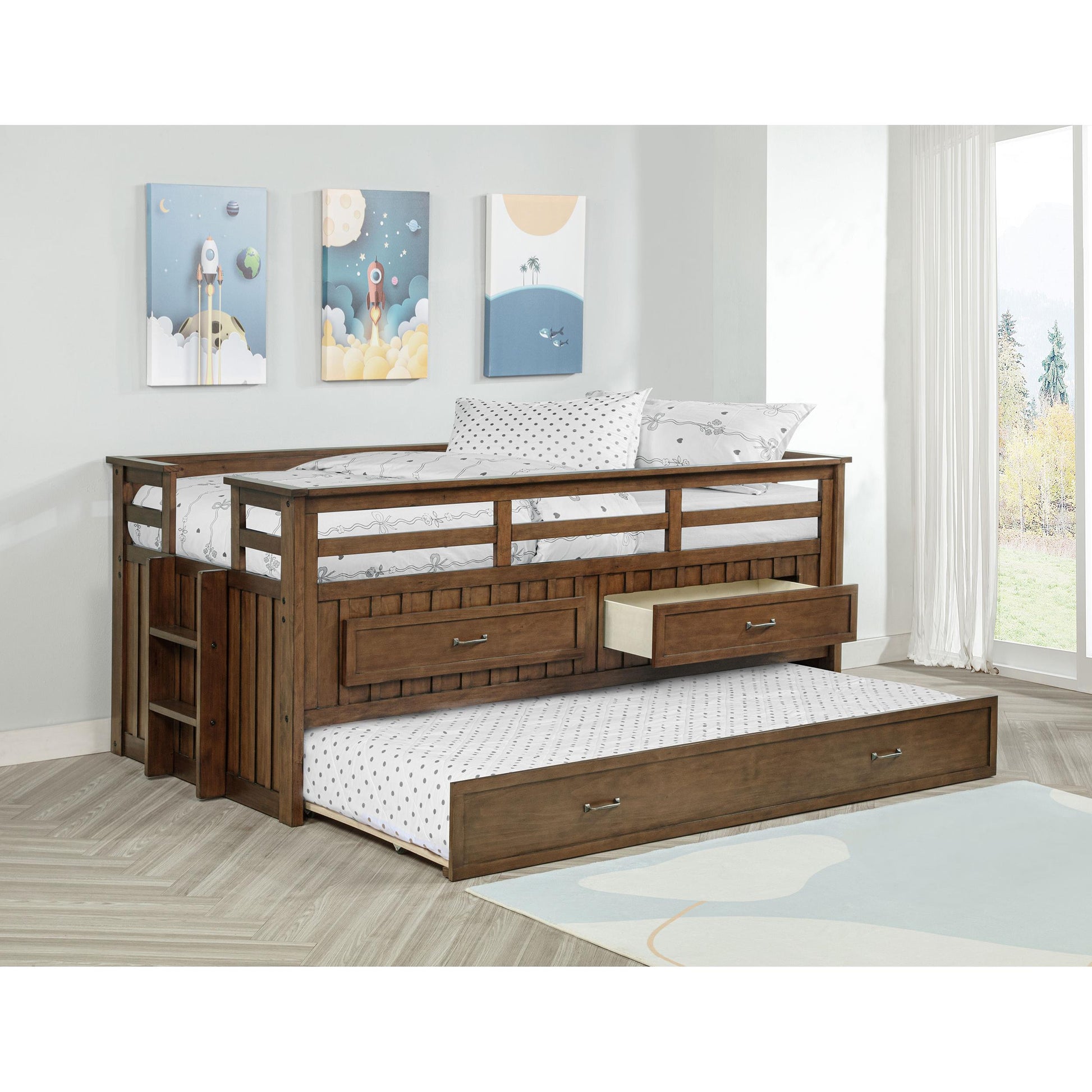  Coaster Furniture Carlsbad 400716T Wood Twin Captains Bed With Trundle - Medium Brown IMAGE 4