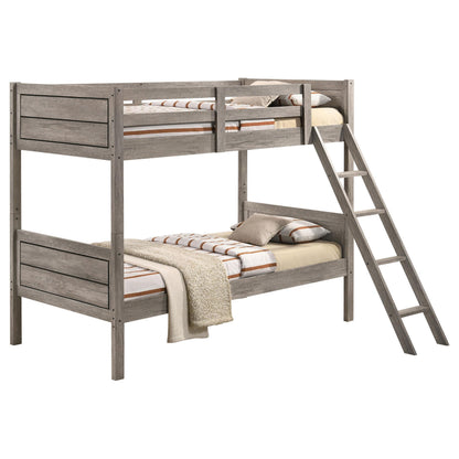  Coaster Furniture Ryder 400818-SM Wood Twin Over Twin Bunk Bed with Mattress - Weathered Taupe IMAGE 2