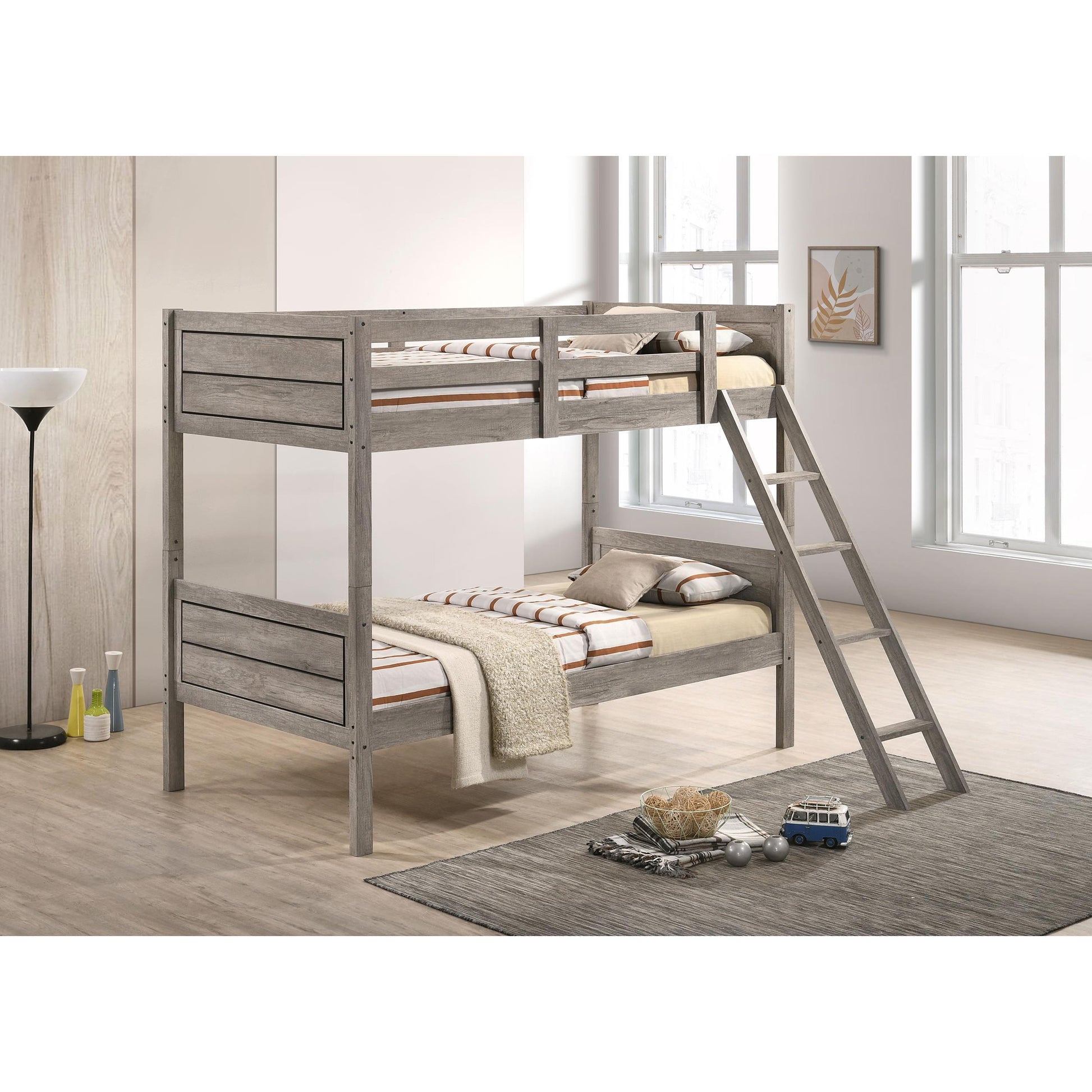  Coaster Furniture Ryder 400818-SM Wood Twin Over Twin Bunk Bed with Mattress - Weathered Taupe IMAGE 5