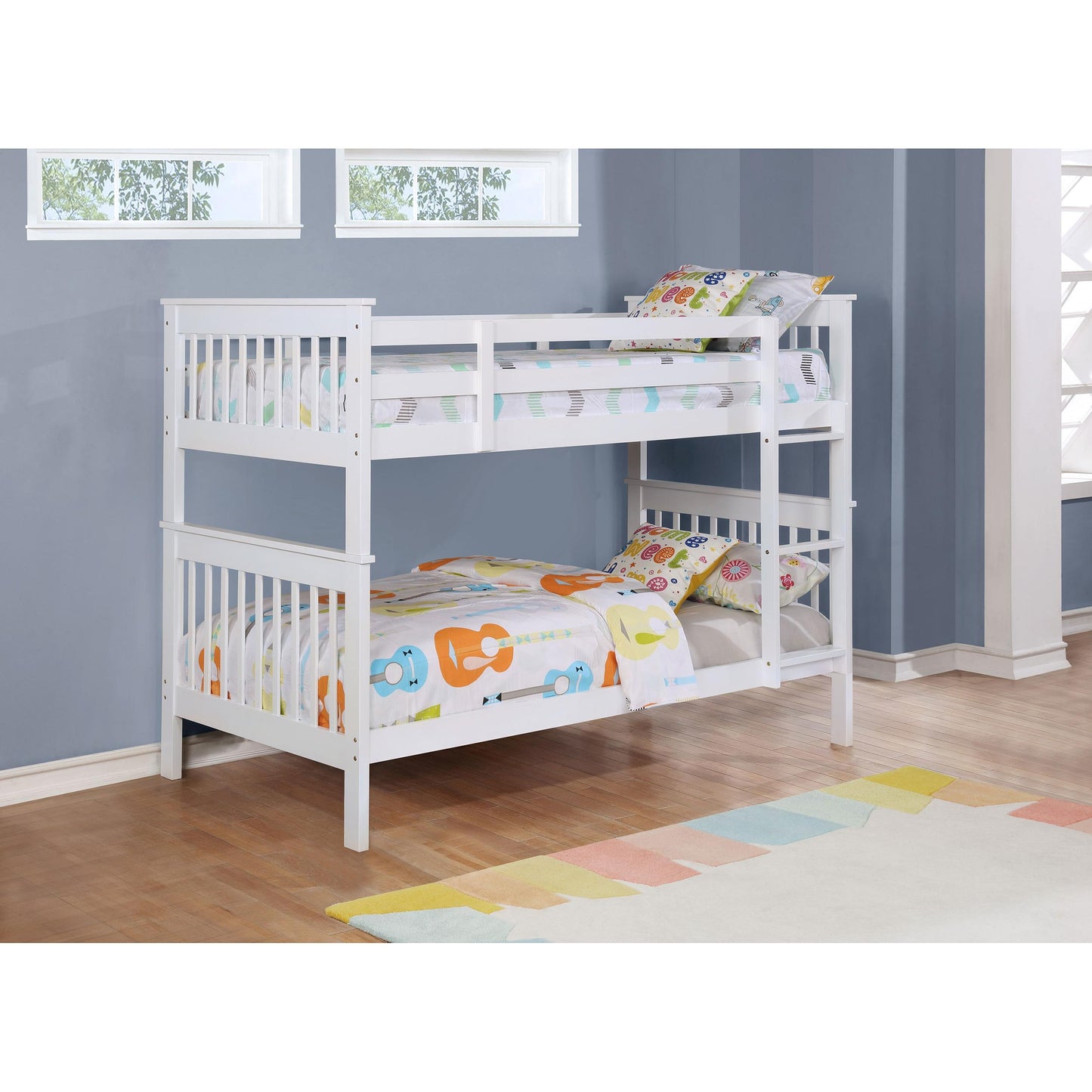  Coaster Furniture Chapman 460244N-SM Wood Twin Over Twin Bunk Bed with Mattress - White IMAGE 6