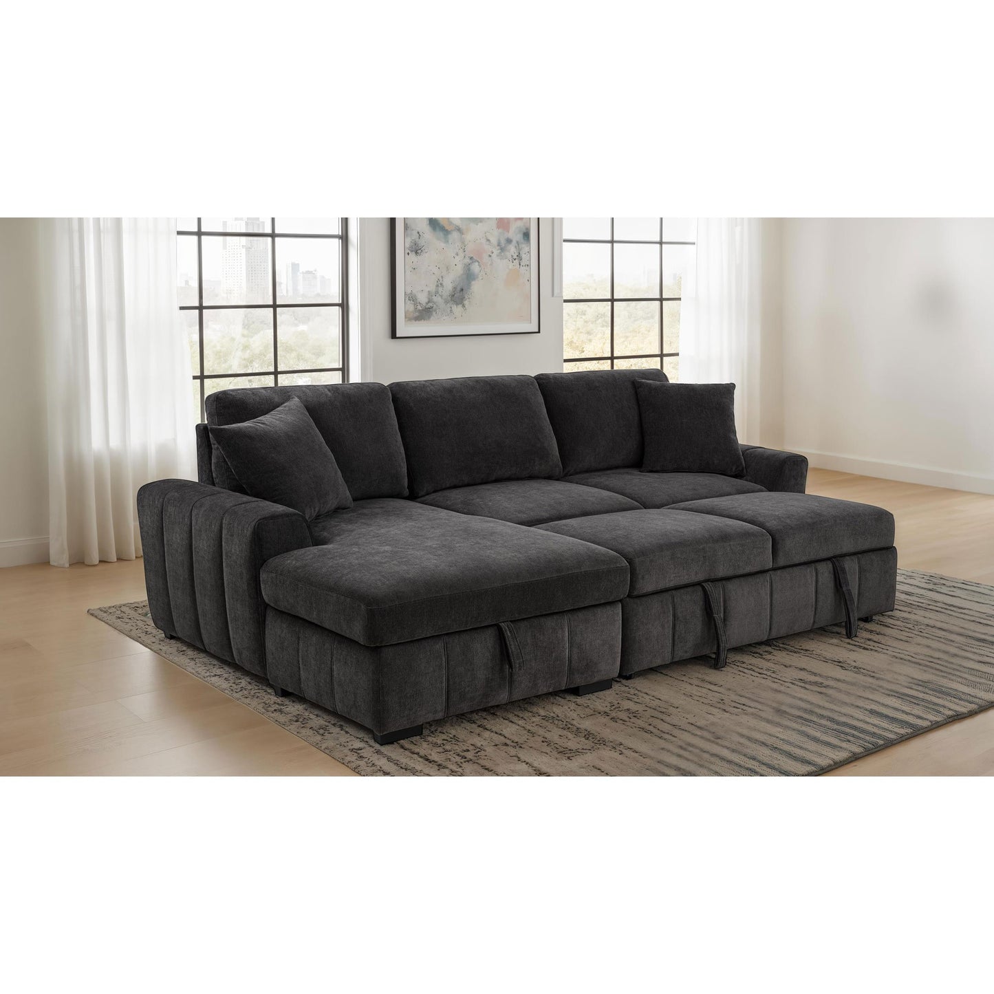  Coaster Furniture Pastrana 500349 Upholstered Sleeper Sectional Sofa LAF Chaise - Grey IMAGE 7