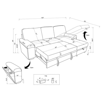  Coaster Furniture Demko 500355 Sleeper Sectional Sofa with Speaker and Storage Chaise - Granite IMAGE 17