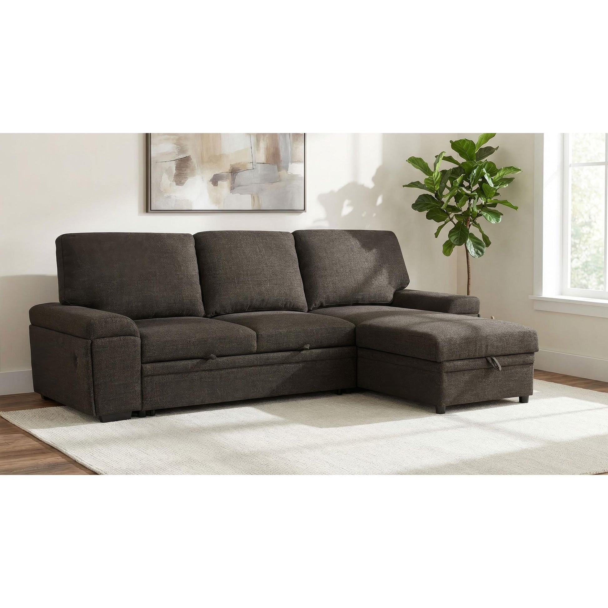  Coaster Furniture Demko 500356 Sleeper Sectional Sofa with Speaker and Storage Chaise - Brown IMAGE 2