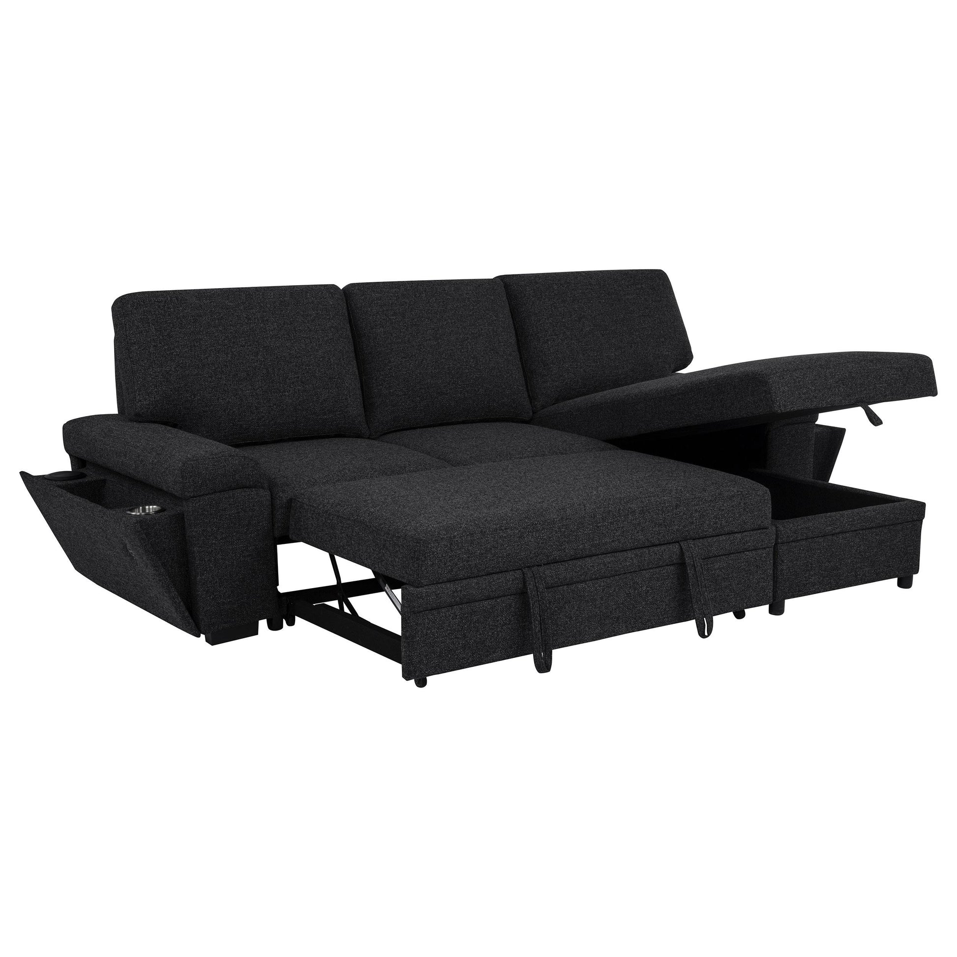  Coaster Furniture Demko 500357 Sleeper Sectional Sofa with Speaker and Storage Chaise - Black IMAGE 3