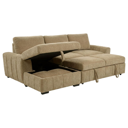  Coaster Furniture Pastrana 500358 Upholstered Sleeper Sectional Sofa LAF Chaise - Camel IMAGE 2