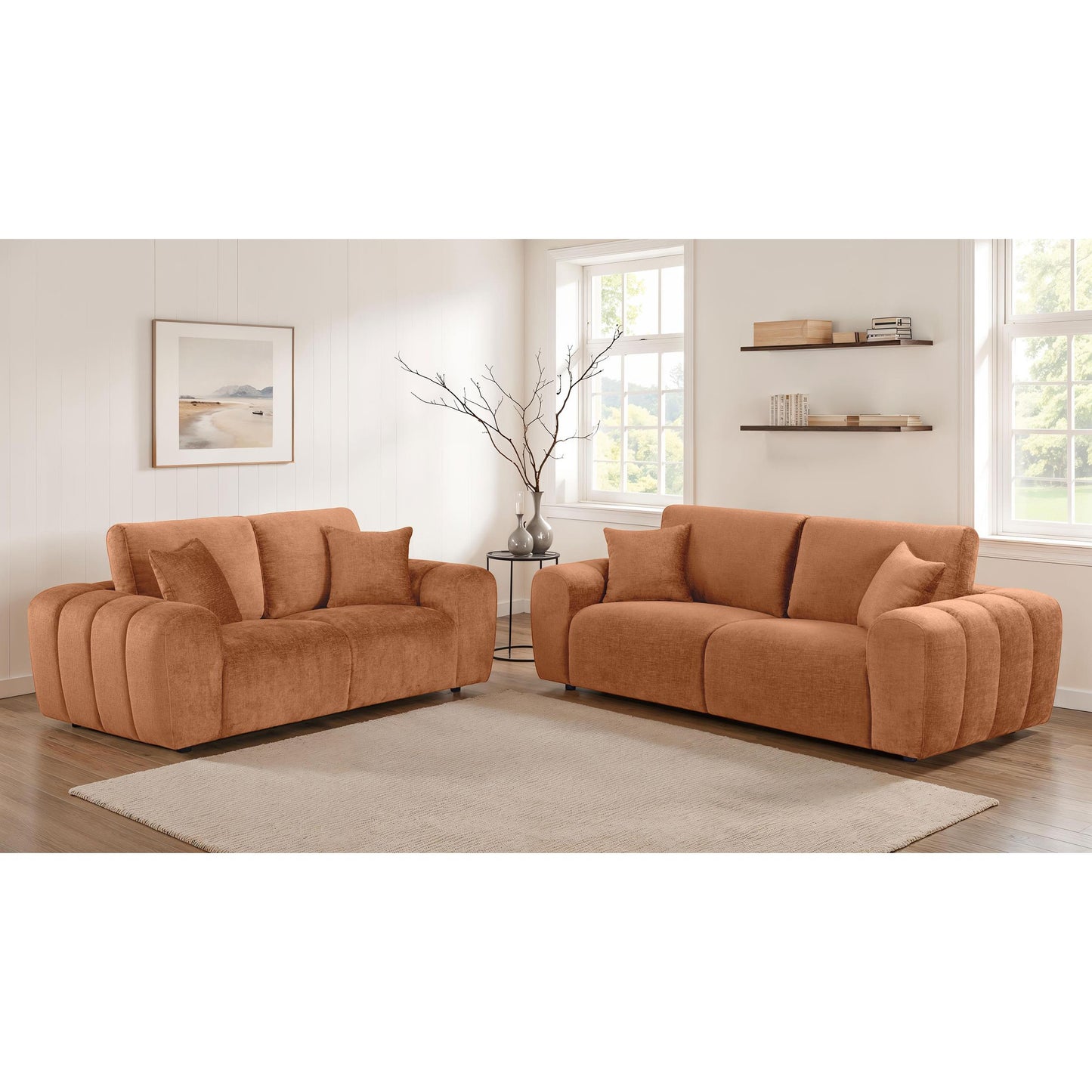  Coaster Furniture Burnett 504952 Chenille Upholstered Wide Arm Loveseat - Burnt Orange IMAGE 5