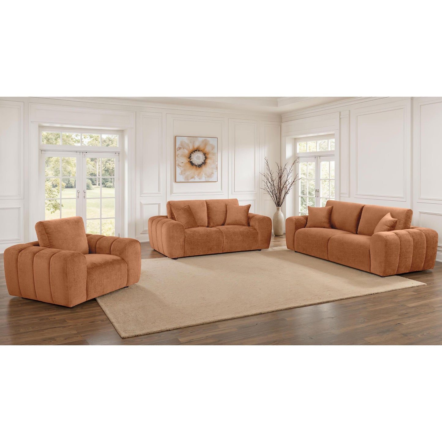  Coaster Furniture Burnett 504952 Chenille Upholstered Wide Arm Loveseat - Burnt Orange IMAGE 7