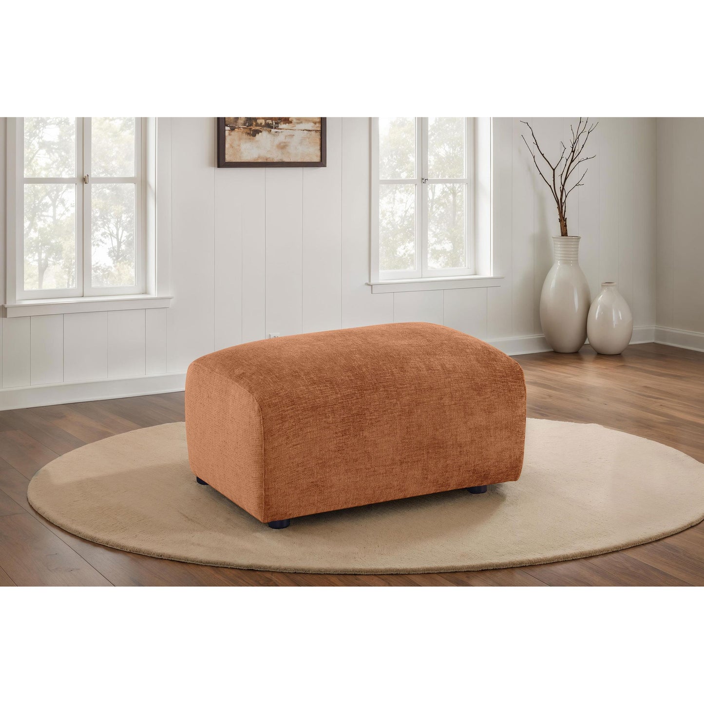  Coaster Furniture Burnett 504954 Chenille Upholstered Ottoman - Burnt Orange IMAGE 3