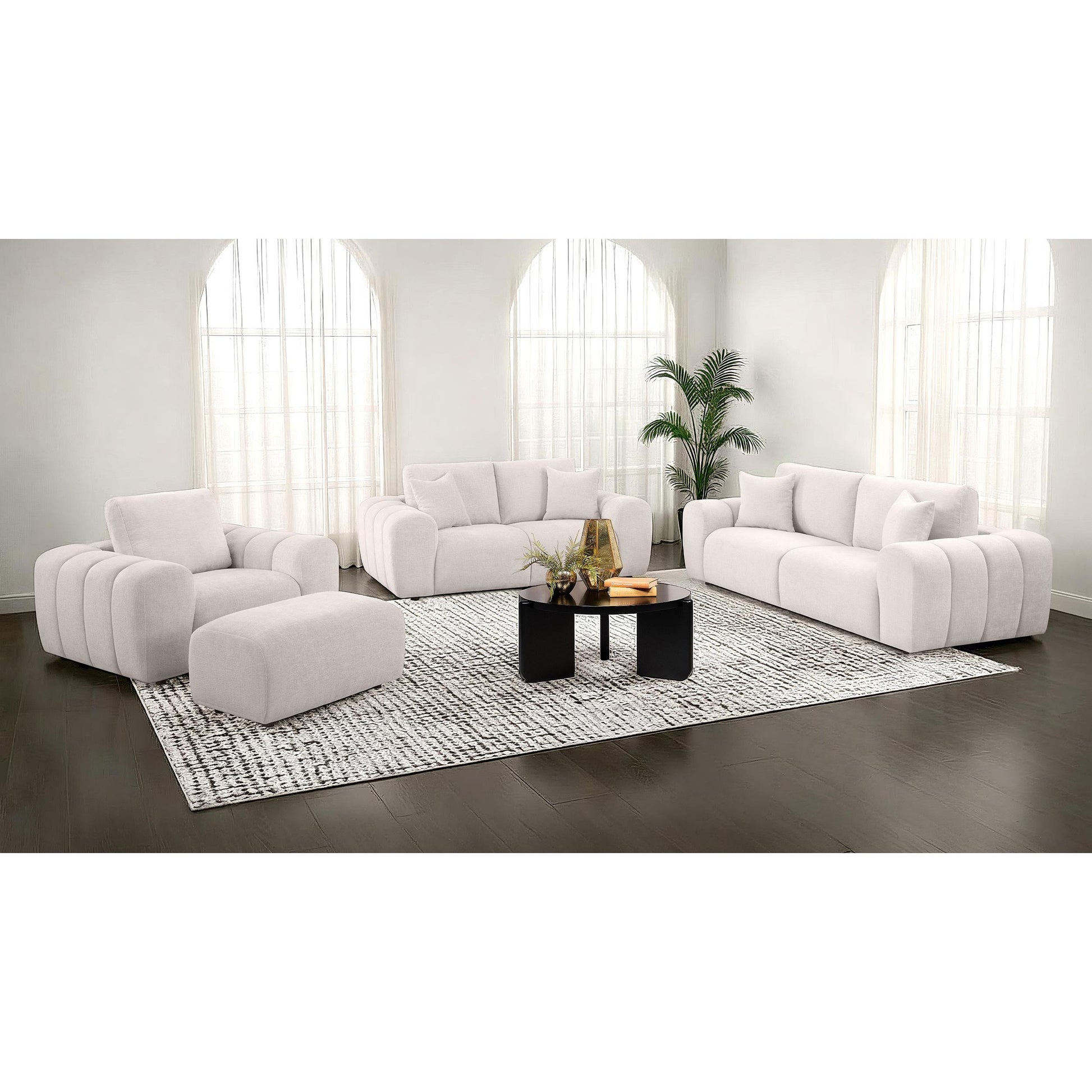  Coaster Furniture Burnett 504958 Chenille Upholstered Ottoman - Ivory IMAGE 5