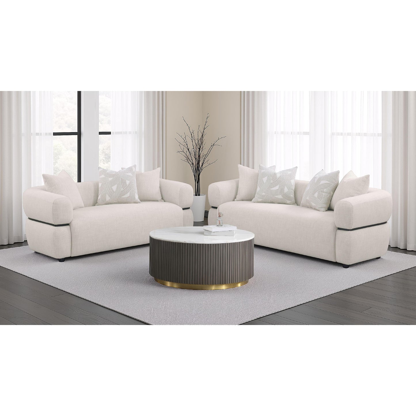  Coaster Furniture Jeanette 508961 84-inch Fabric Upholstered Round Arm Sofa - Beige IMAGE 13
