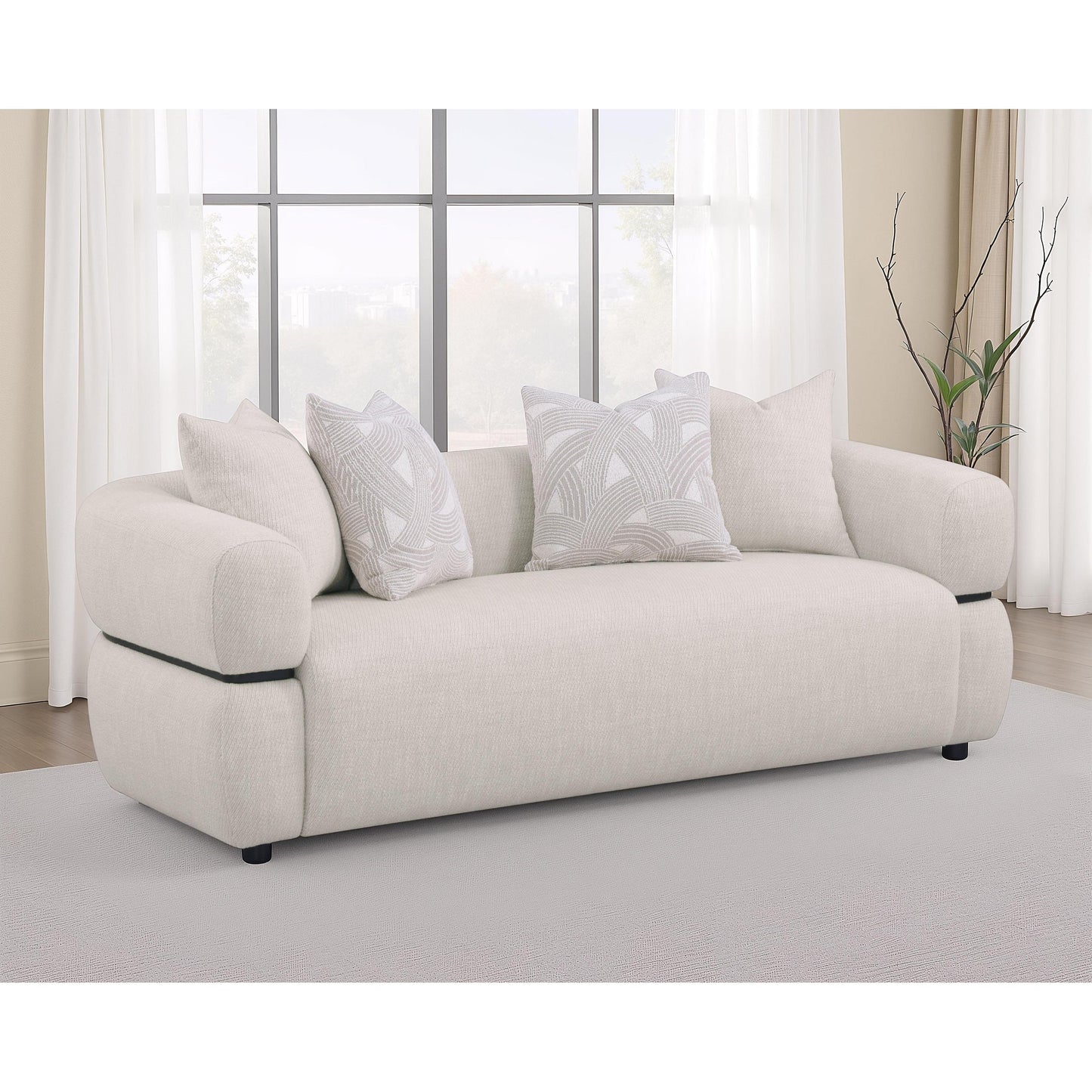  Coaster Furniture Jeanette 508961 84-inch Fabric Upholstered Round Arm Sofa - Beige IMAGE 6