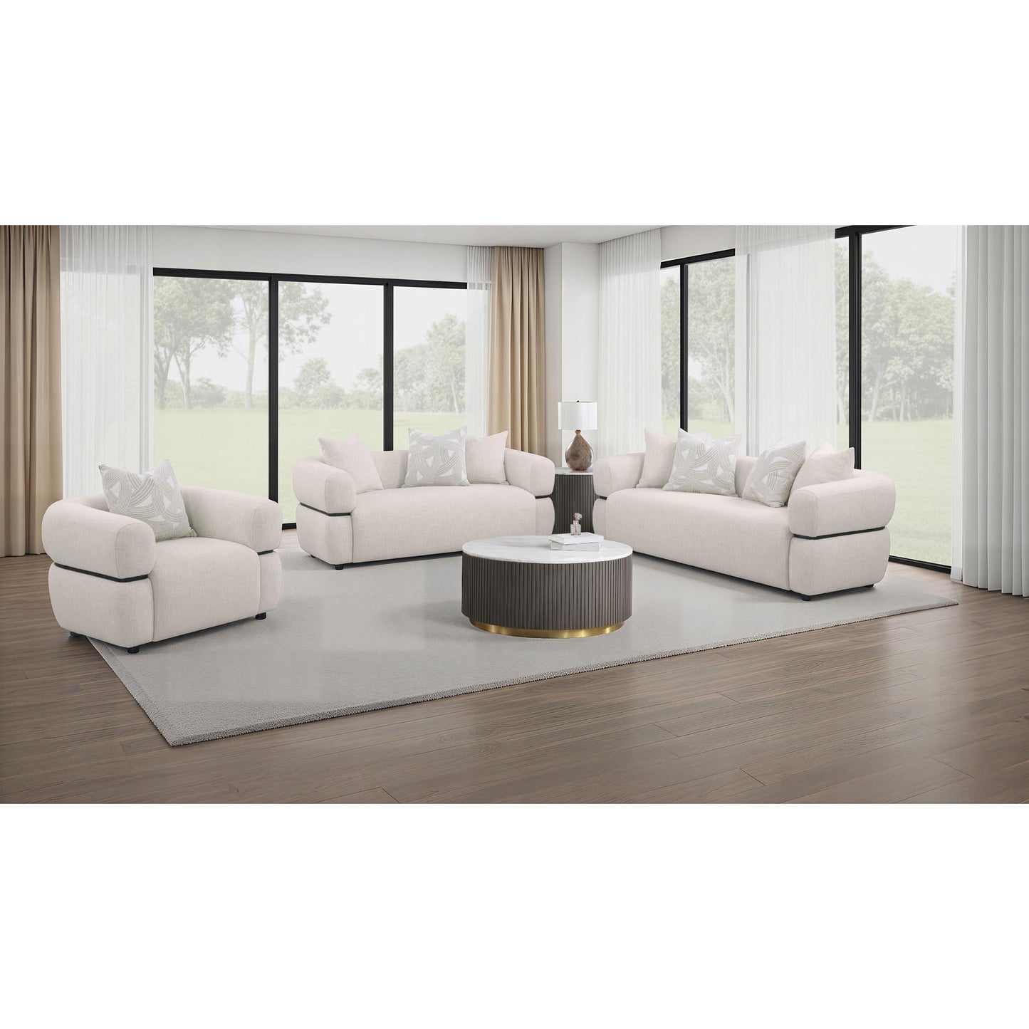  Coaster Furniture Jeanette 508962 73-inch Fabric Upholstered Round Arm Loveseat - Beige IMAGE 12