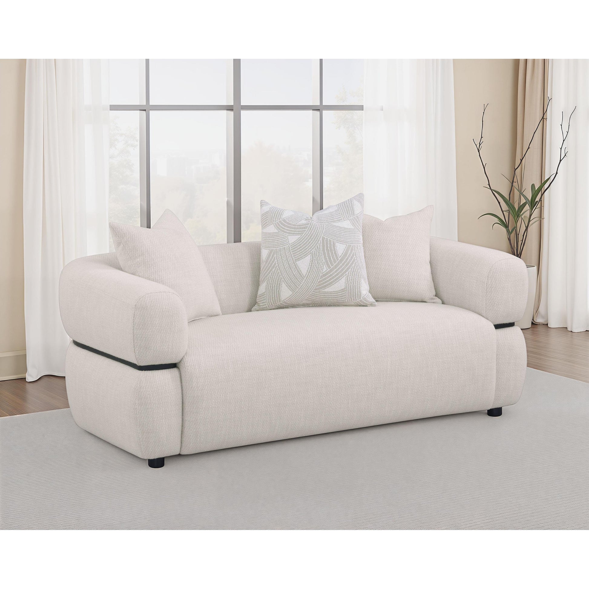  Coaster Furniture Jeanette 508962 73-inch Fabric Upholstered Round Arm Loveseat - Beige IMAGE 6