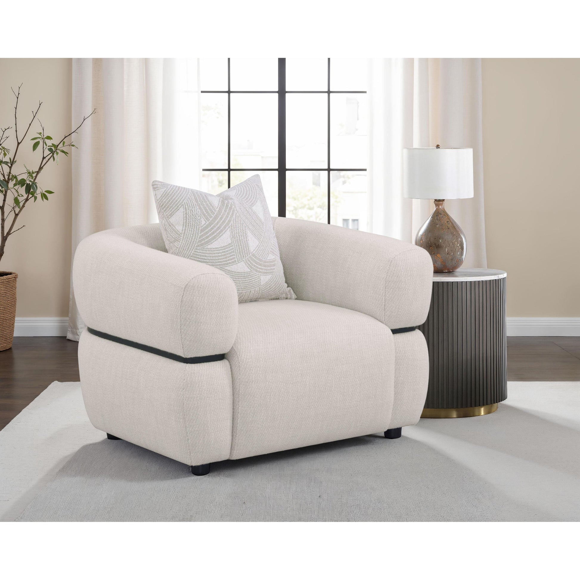  Coaster Furniture Jeanette 508963 Fabric Upholstered Round Arm Accent Chair - Beige IMAGE 4