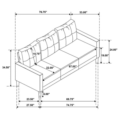  Coaster Furniture Bowen II 509971 Fabric Upholstered Track Arm Sofa - Rust IMAGE 12