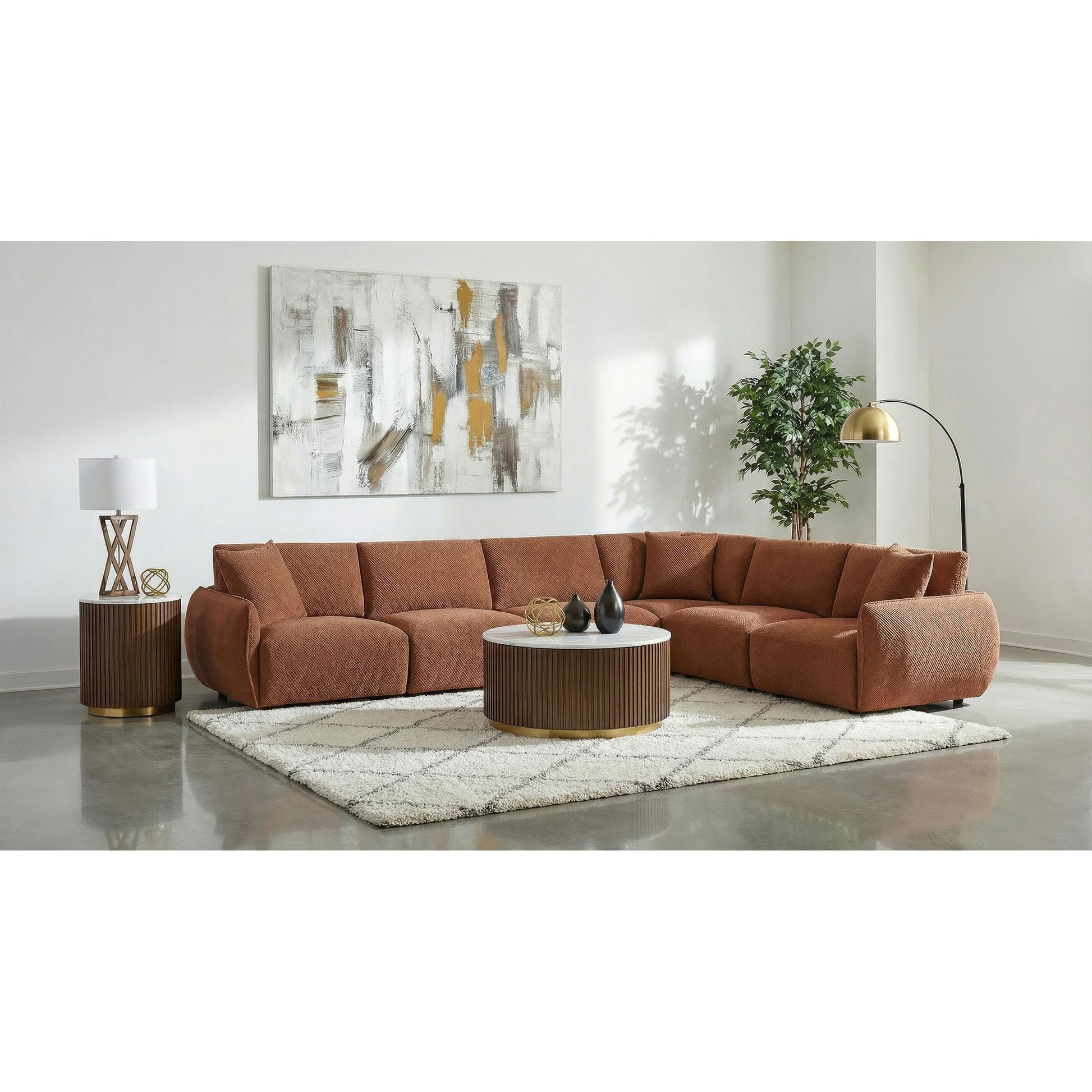  Coaster Furniture Elysia 551891-SET 6-piece Chenille Upholstered Modular Sectional Sofa - Coral IMAGE 2