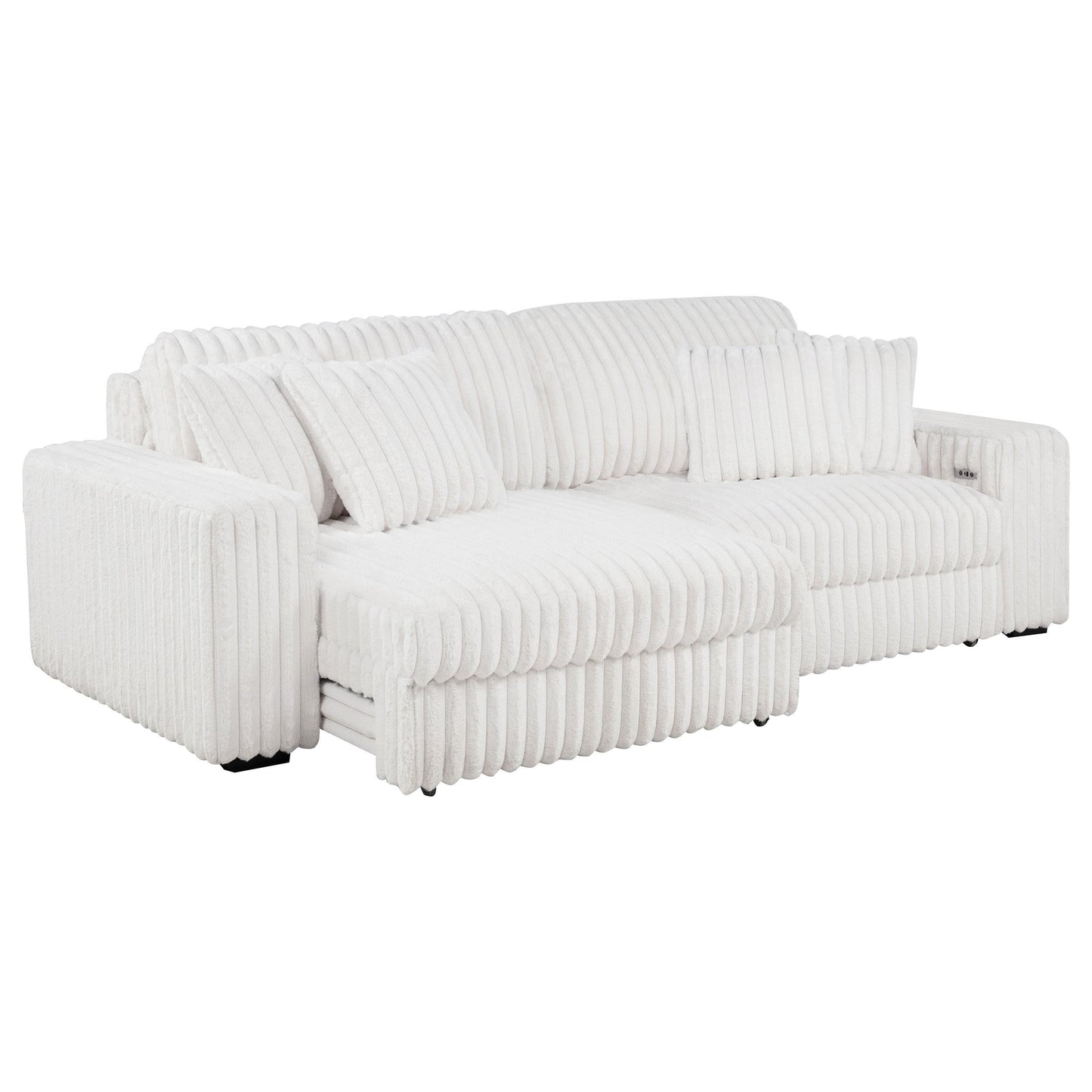  Coaster Furniture Jacana 600535P Corduroy Upholstered Dual Power Chaise Sofa - Ivory IMAGE 2