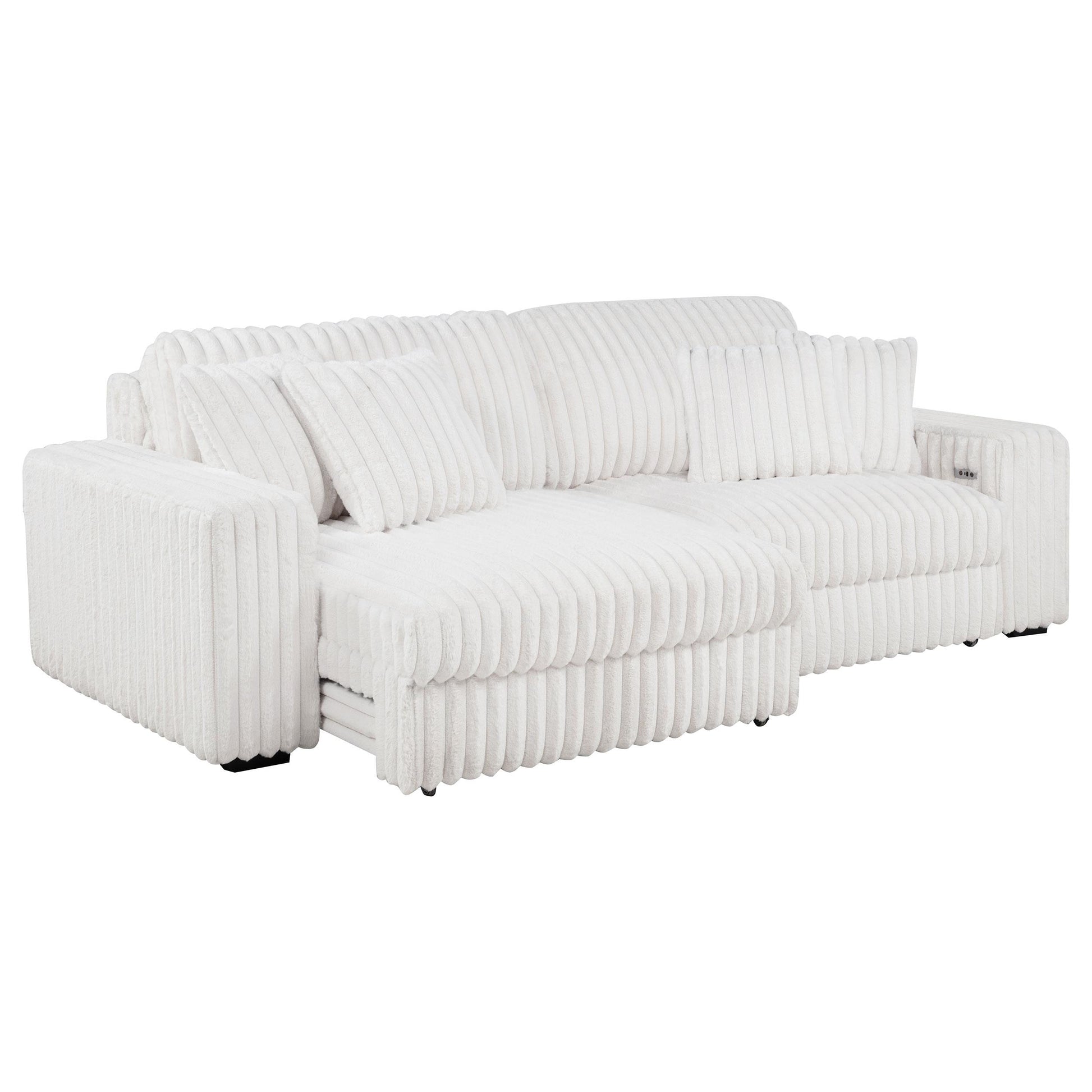  Coaster Furniture Jacana 600535P Corduroy Upholstered Dual Power Chaise Sofa - Ivory IMAGE 2