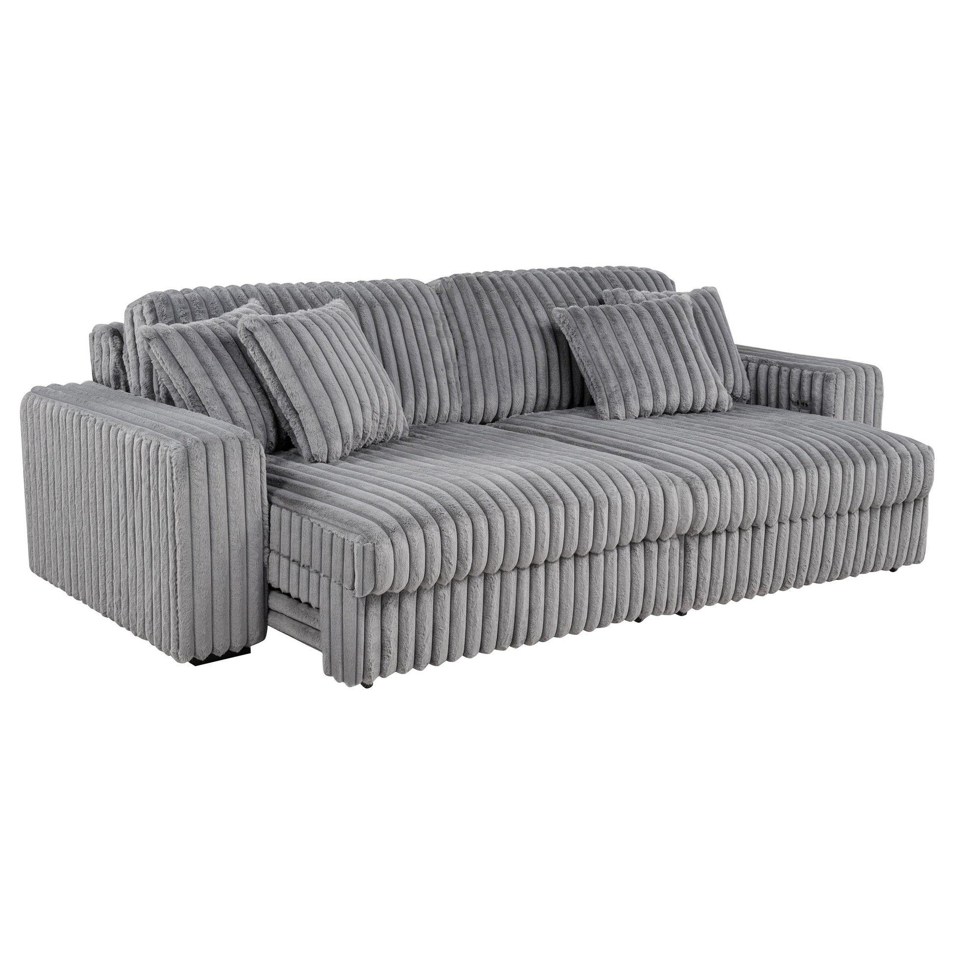  Coaster Furniture Jacana 600536P Corduroy Upholstered Dual Power Chaise Sofa - Grey IMAGE 10